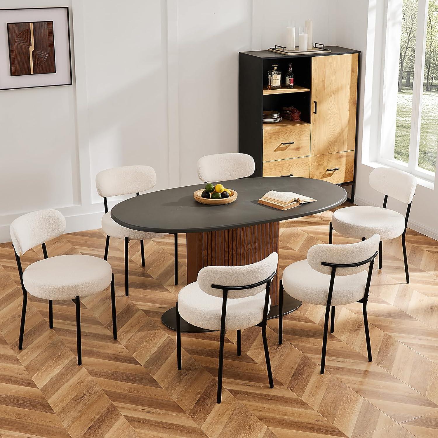 CONCETTA Dining Chairs Set of 4, Kitchen Chairs with Curved Backrest & Metal Legs, Mid Century Modern Round Dining Room Chairs for Vanity, Living Room,Beige