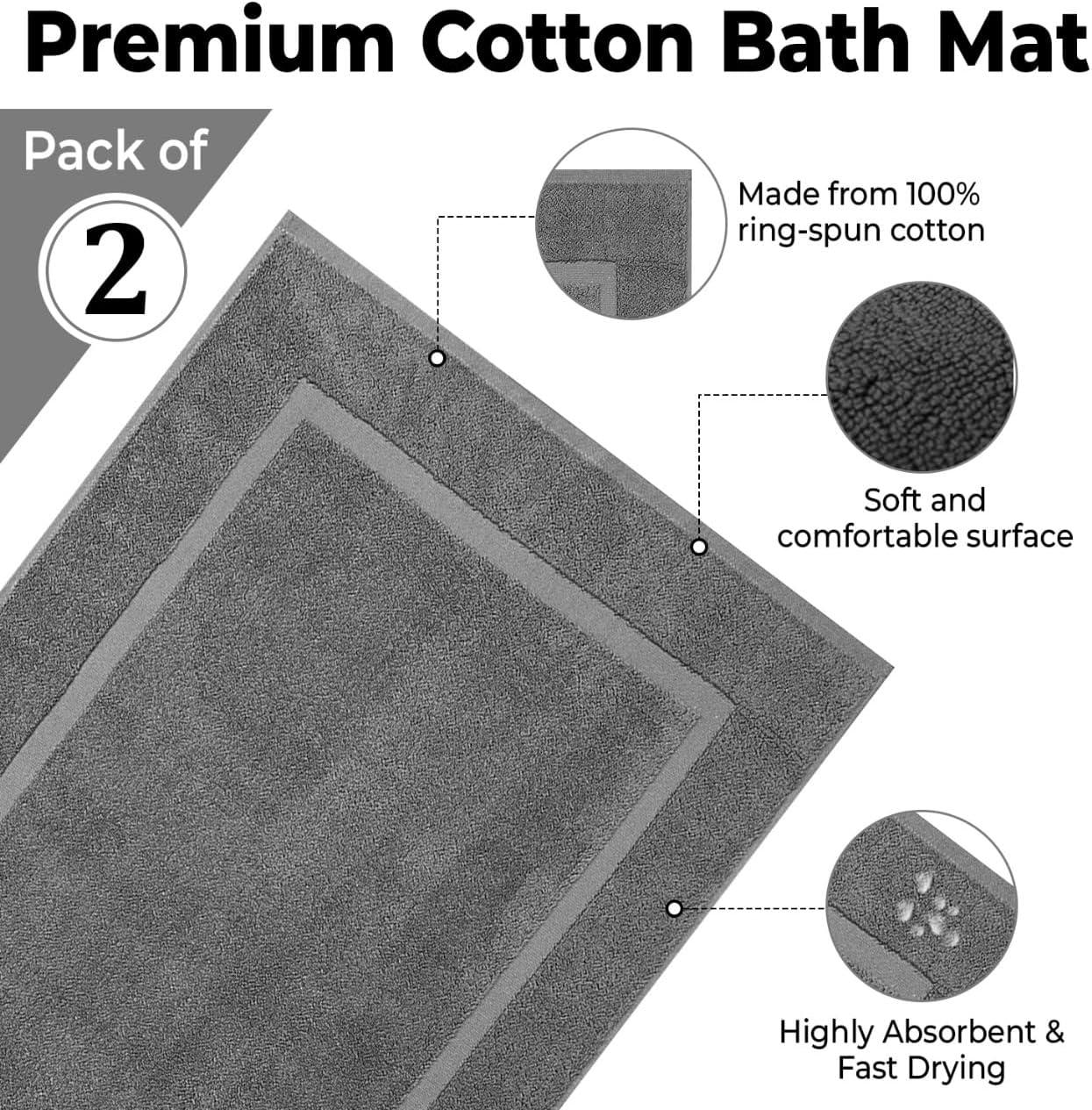 Bath Mat Floor Towel Set - Absorbent Cotton Hotel Spa Shower/Bathtub Mats [Not a Bathroom Rug] 22"x34" Pack of 2