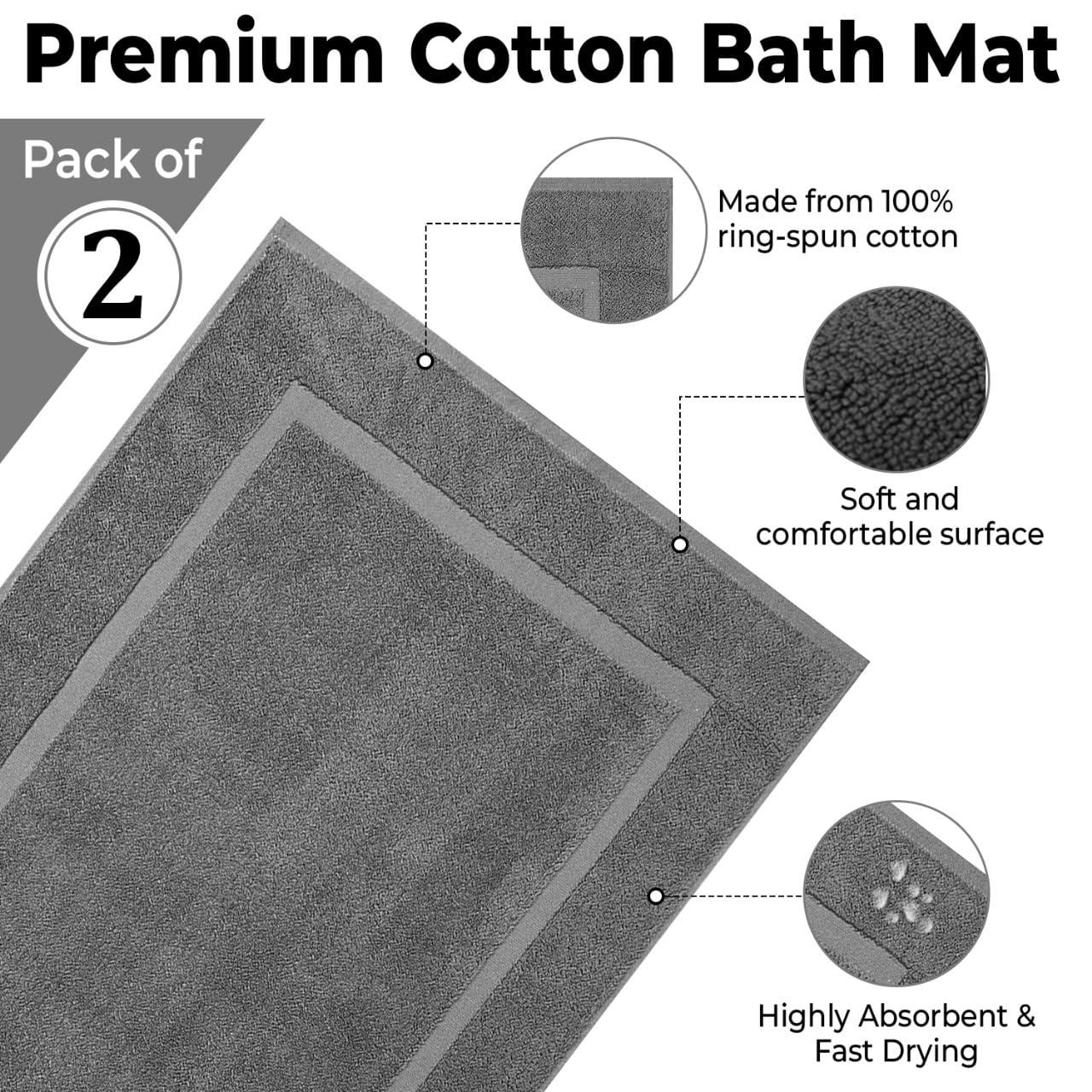 Bath Mat Floor Towel Set - Absorbent Cotton Hotel Spa Shower/Bathtub Mats [Not a Bathroom Rug] 22"x34" Pack of 2