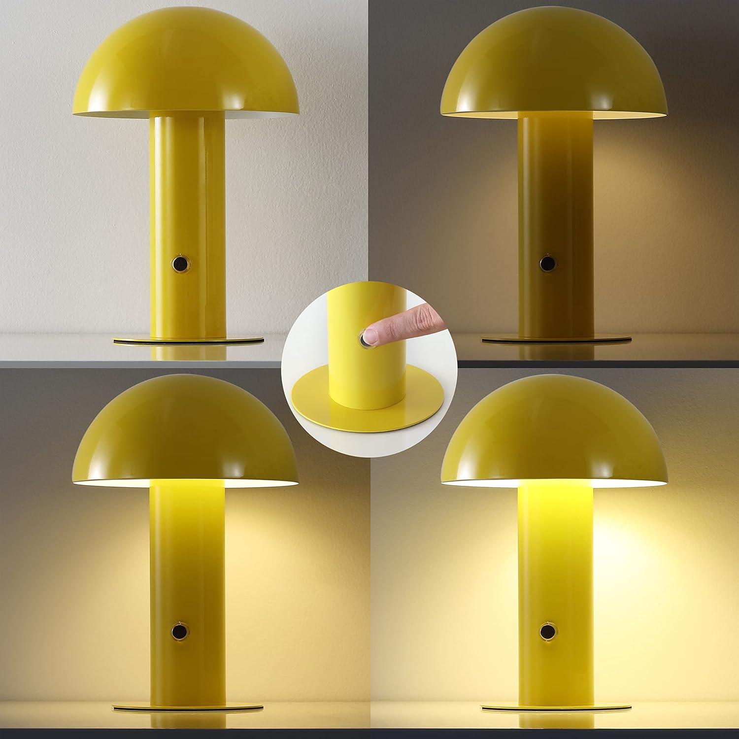 JONATHAN Y JYL7115C Boletus 10.75" Lámpara de Mesa de Hongo LED Portátil Contemporánea Recargable/sin Cable Integrada de Hierro, Moderna, Costera para Sala de Estar, Comedor, Dormitorio, Amarillo
