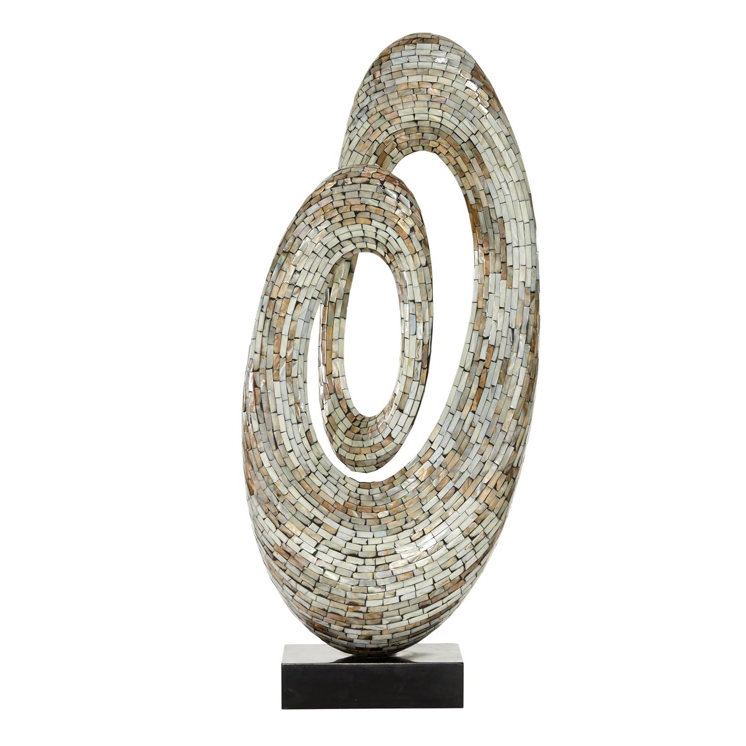 12" x 29" Gray Mother of Pearl Swirl Abstract Sculpture with Black Base, by DecMode