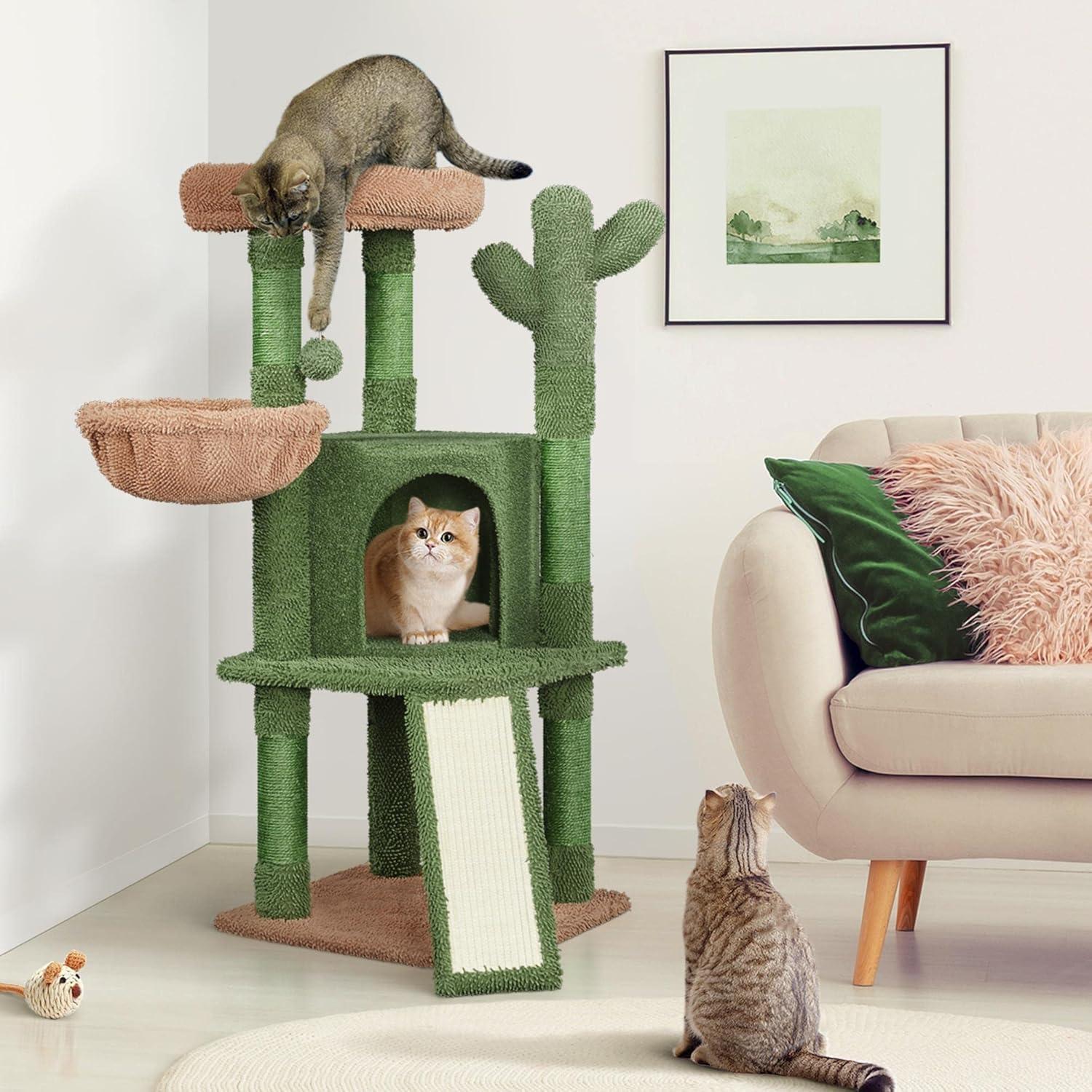 Cactus Cat Tree, 42in Cat Tower for Indoor Cats, Multi Level Cat Condo Scratching Post, Cat Activity Center