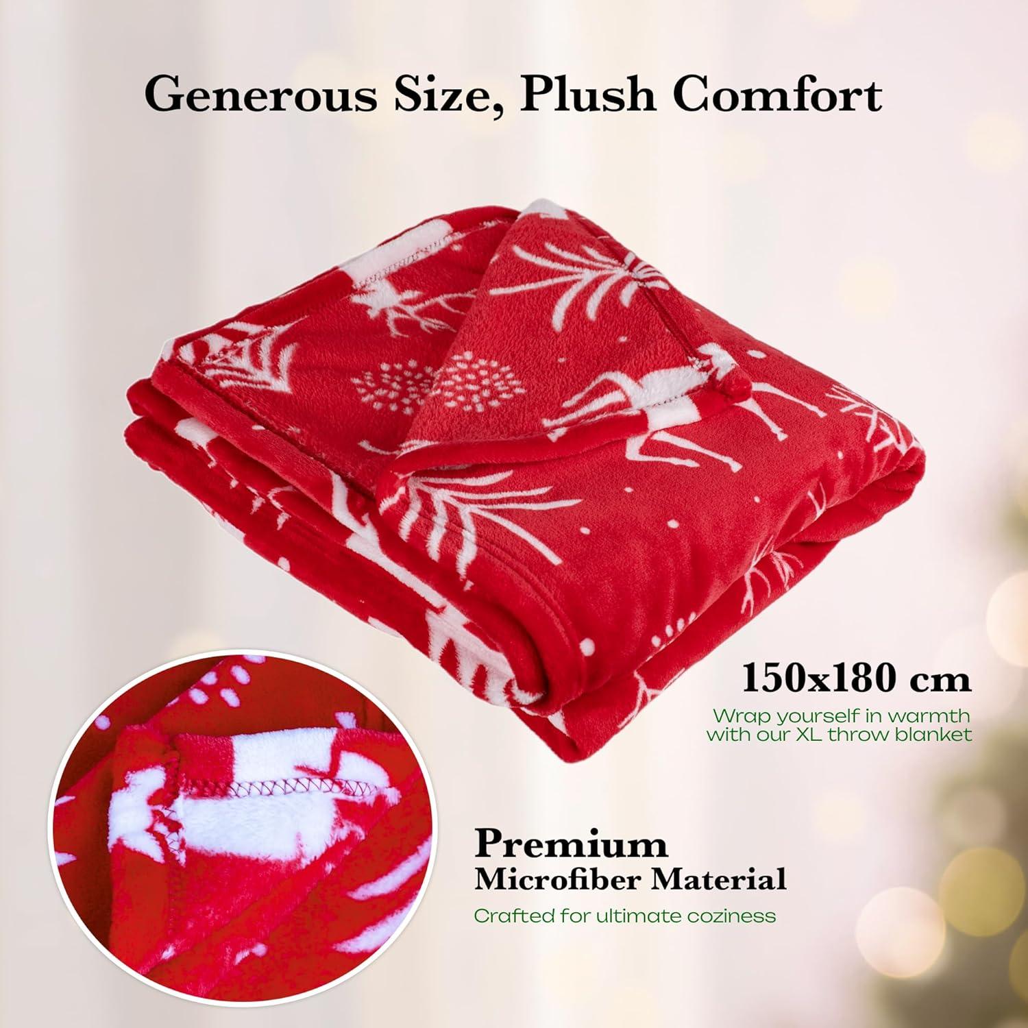PAVILIA Holiday Festival Christmas Throw Blanket for Couch Bed Sofa, 50x60 (Snowflake Red)