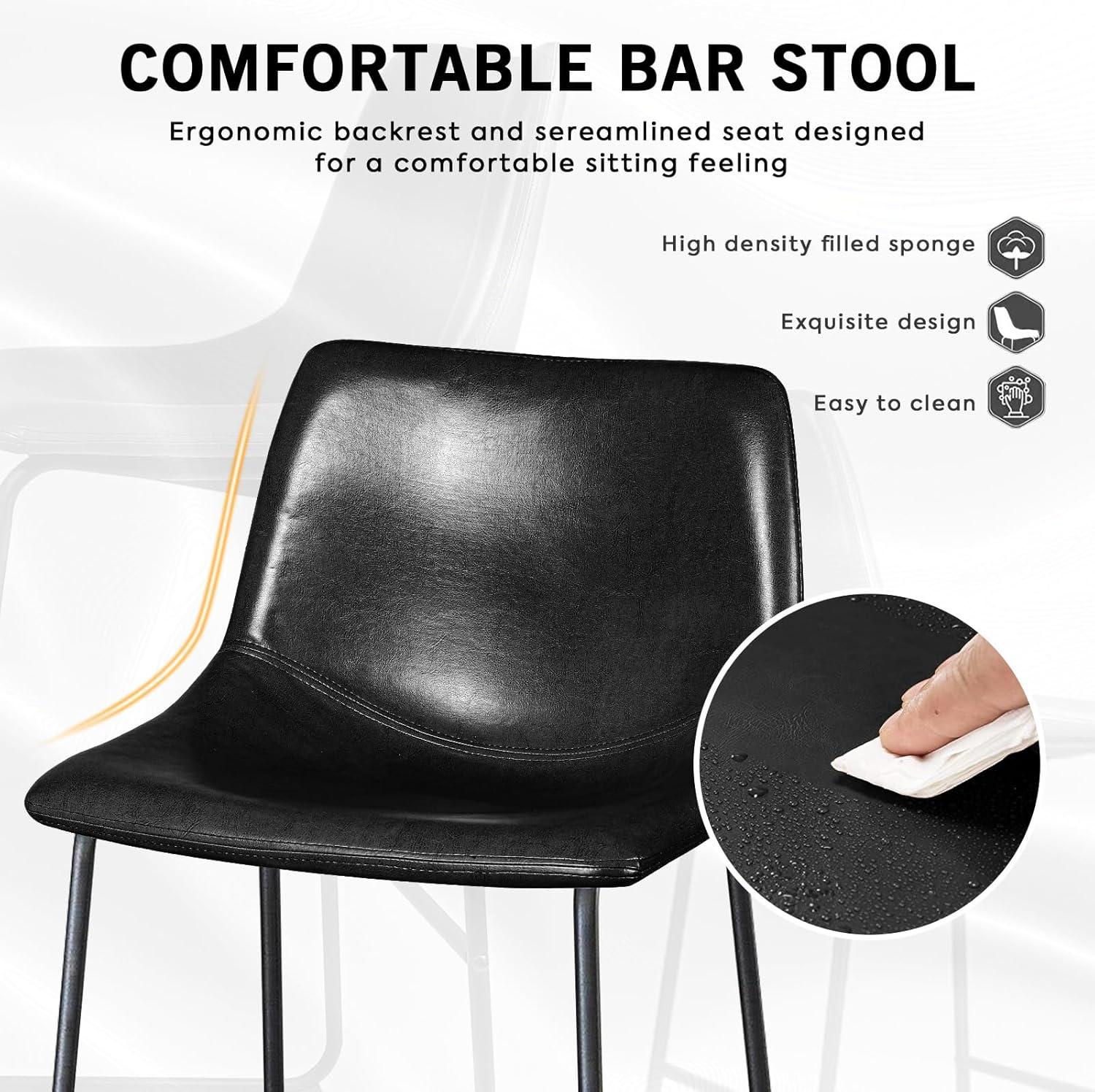 YaFiti Barstools 26'' PU Leather Counter Height Bar Stools Set of 4 with Back Modern Armless Chairs with Footrest and Metal Legs for Kitchen Living Room Pub, Black