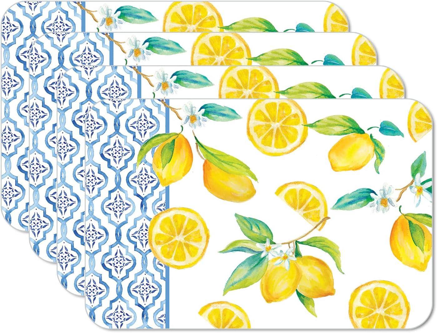 Lovely Lemons Reversible Flexible Plastic Rectangular Placemats Set