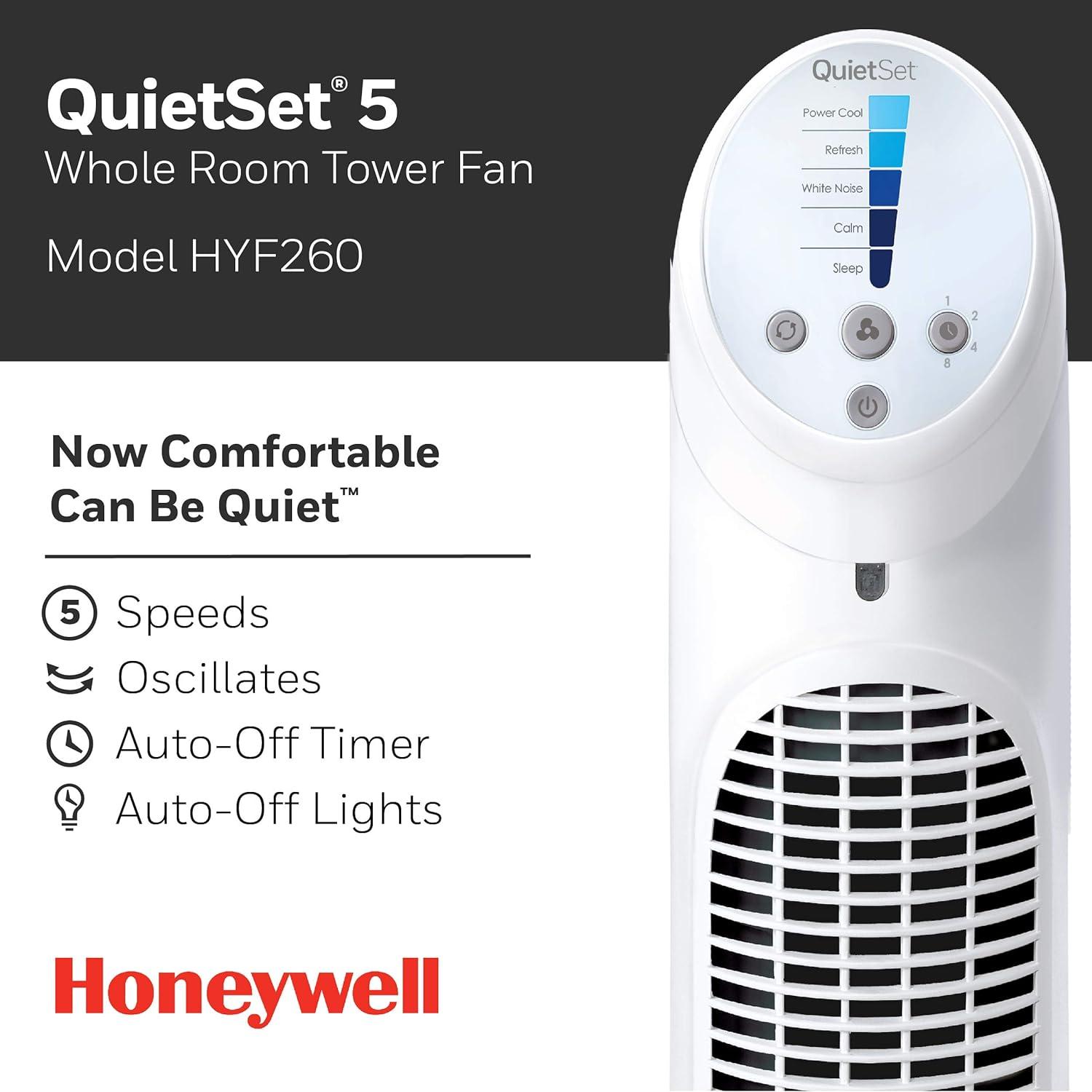 Honeywell QuietSet 5 Speed Oscillating Tower Fan White HYF260W