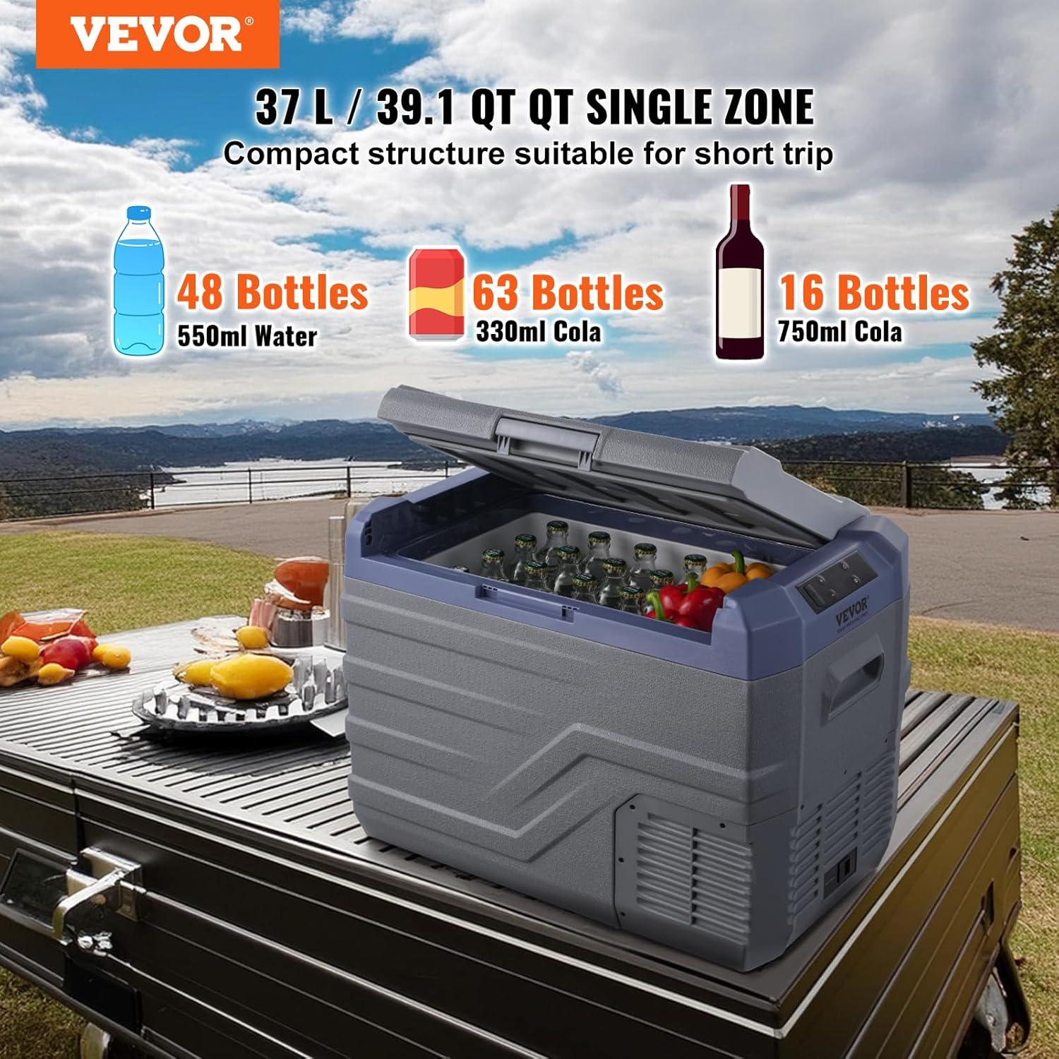 VEVOR 37L Gray Portable Car Refrigerator with Bluetooth Control