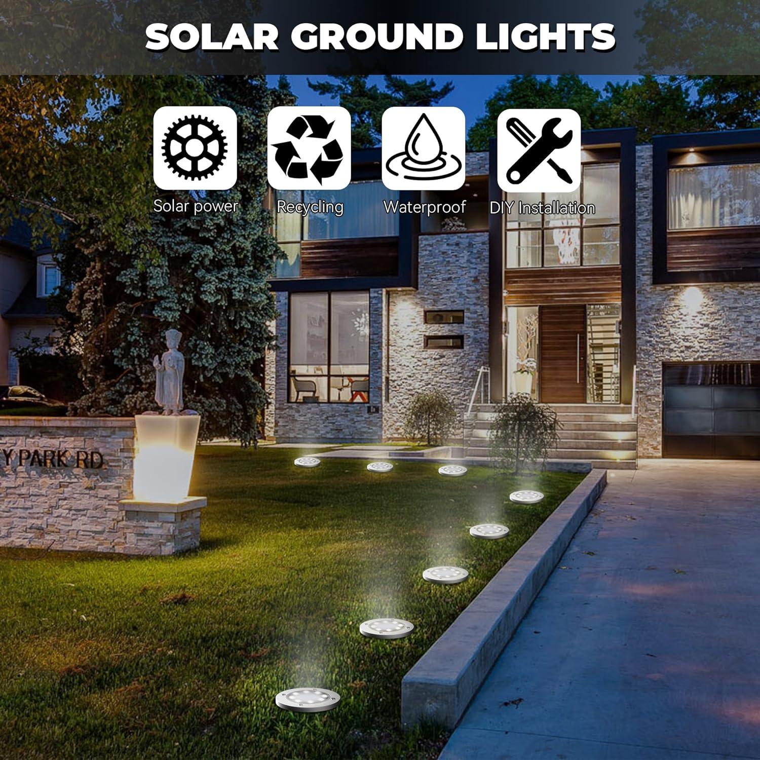 DUUDO Solar Lights Outdoor YPF5 12Pack,Solar Lights Outdoor Waterproof,Solar Garden Lights Bright In-Ground Lights Landscape Lighting for Yard,Pathway,Lawn,Patio,Driveway,Walkway White Light