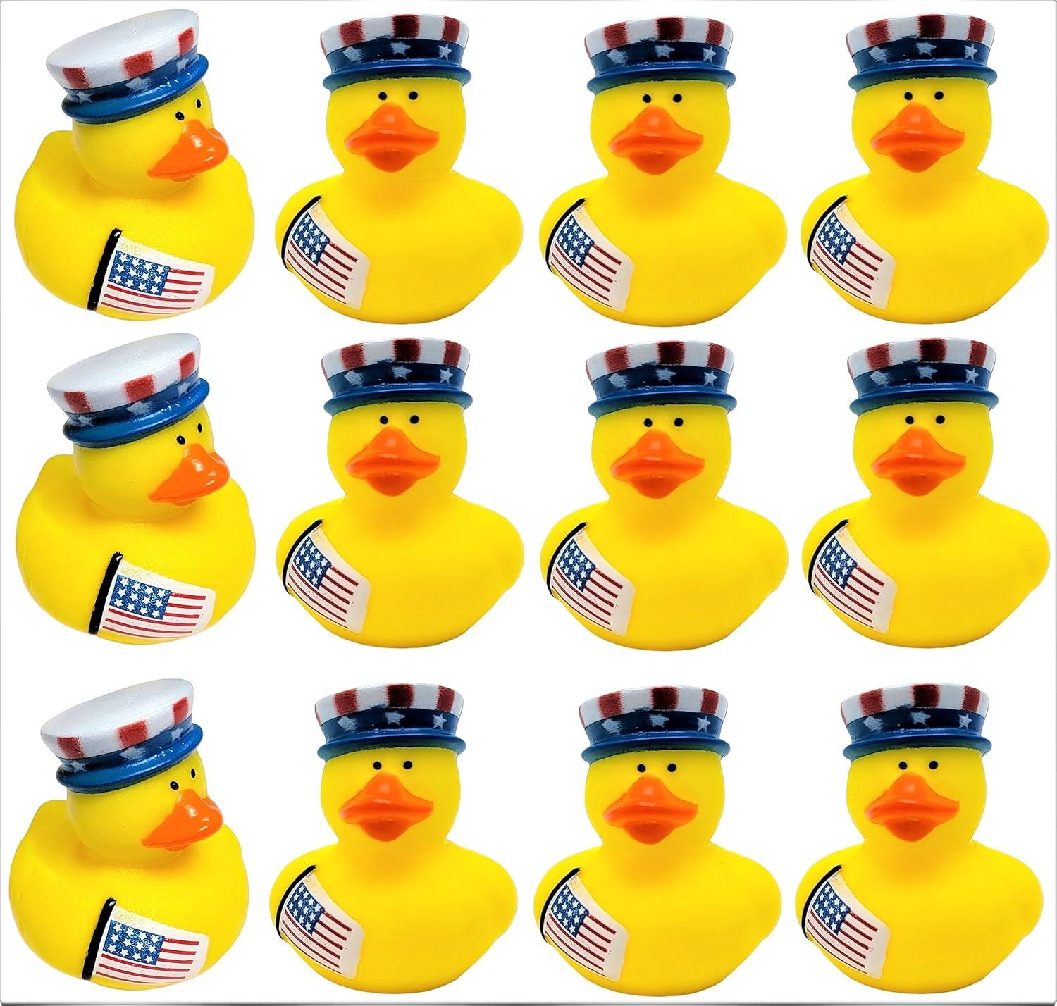 Fun Express Multi-color Patriotic Rubber Ducky, 12 Pieces Party Favors