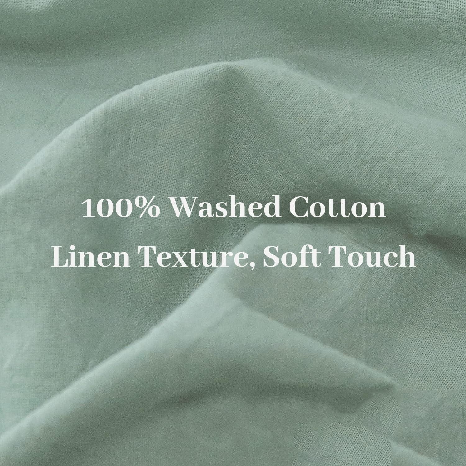 NEXHOME PRO Duvet Cover Set Queen Size Linen Look Textured Organic Natural 100% Washed Cotton Duvet Cover Teal 3 Pieces Bedding Set with Zipper Closure, Breathable, Soft (Aqua Green, No Comforter)