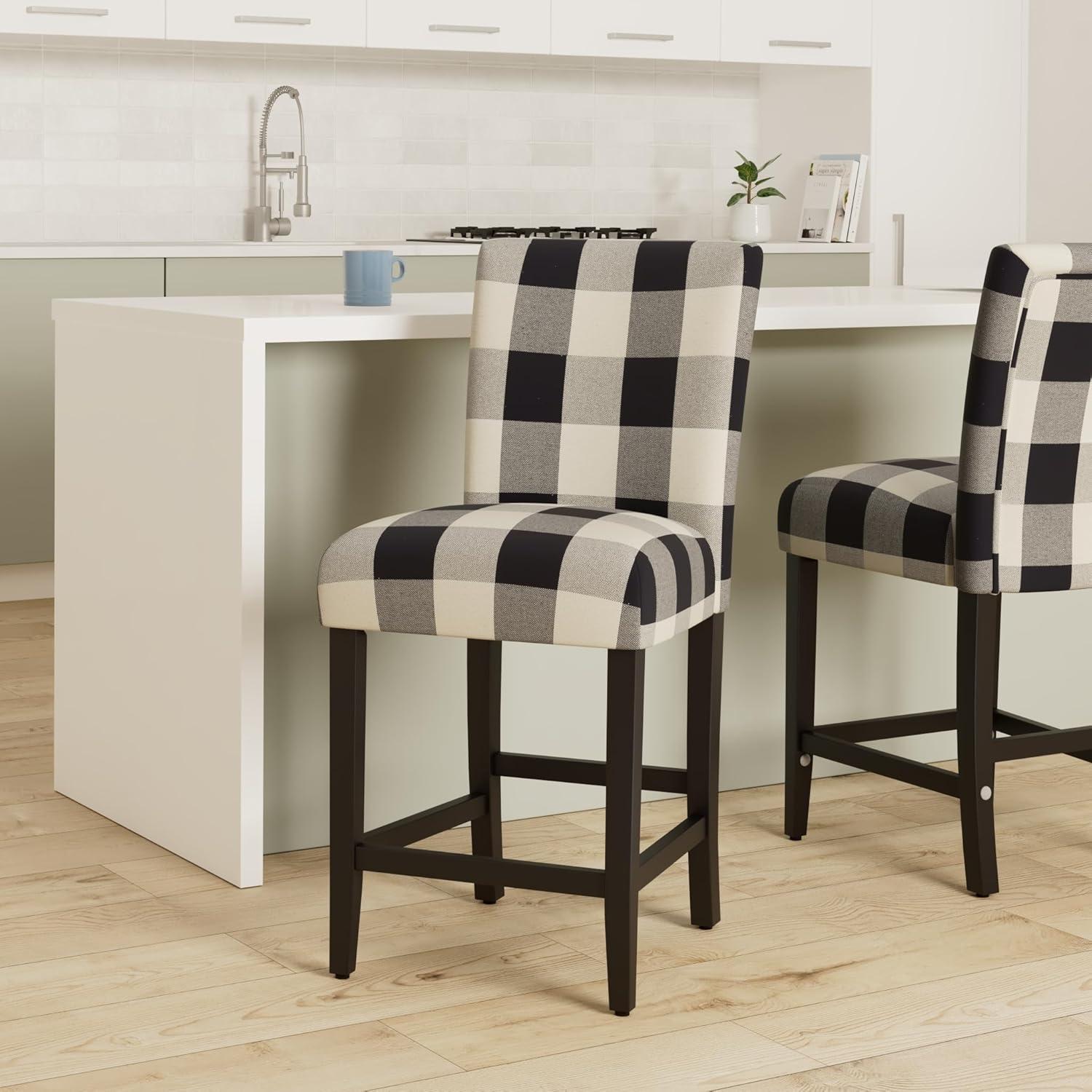 24" Curved Top Counter Height Barstool Safari Taupe - HomePop: Kitchen Seating with Back, Wood Legs
