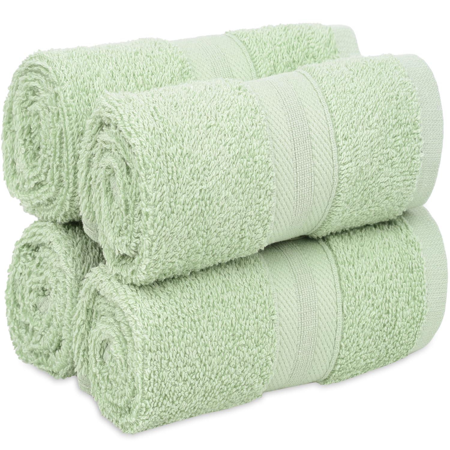 Quick-Dry, Soft & High Absorbent Washcloths Towels 13"x13" Cotton Turkish Bath Towel Set of 4 | Daily Use 100% Cotton Towels for Bathroom Gym & More | Bathroom Towels Set (4 Pcs, Green)