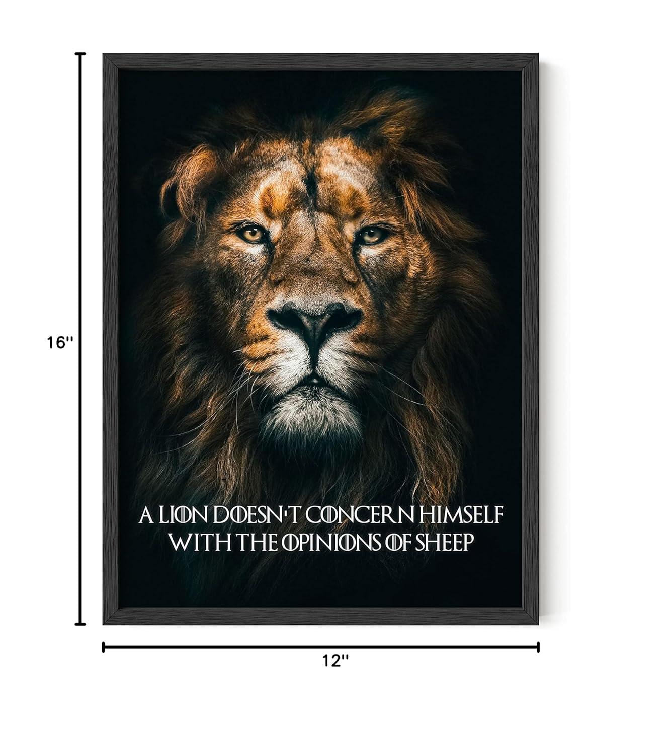 HAUS AND HUES Lion Poster Inspirational - Motivational Quotes Wall Art, Inspirational Quotes Lion Wall Art, Lion Art for Wall, Motivational Posters for Office, Lion Pictures (12x16, Unframed)