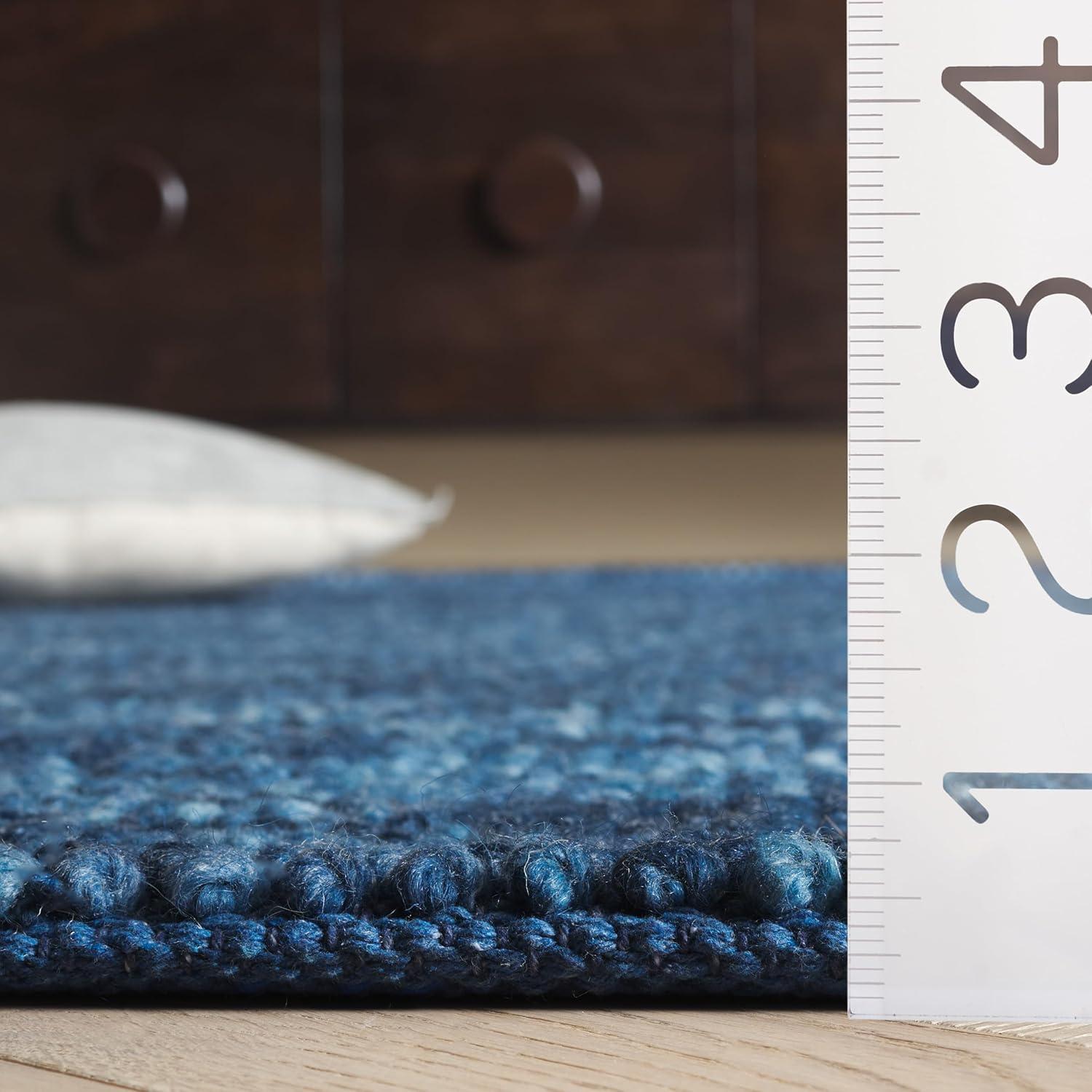 Handmade Navy Blue Wool and Cotton Braided 4' x 6' Area Rug