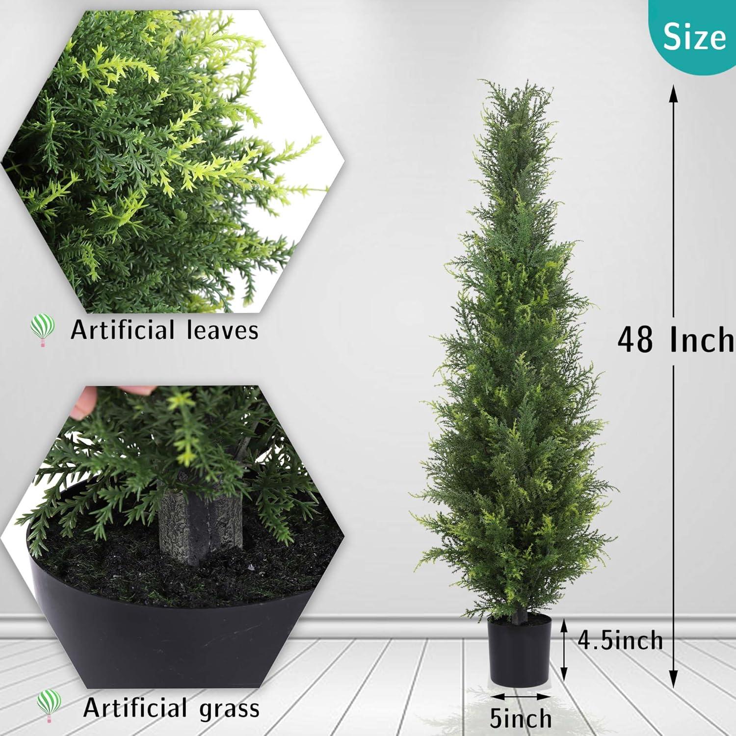 LINBONIO Artificial Cedar Tree 4 ft Artificial Topiary Trees Beautiful Realistic Faux Cedar Pines UV Protection for Longer Life 2Pack