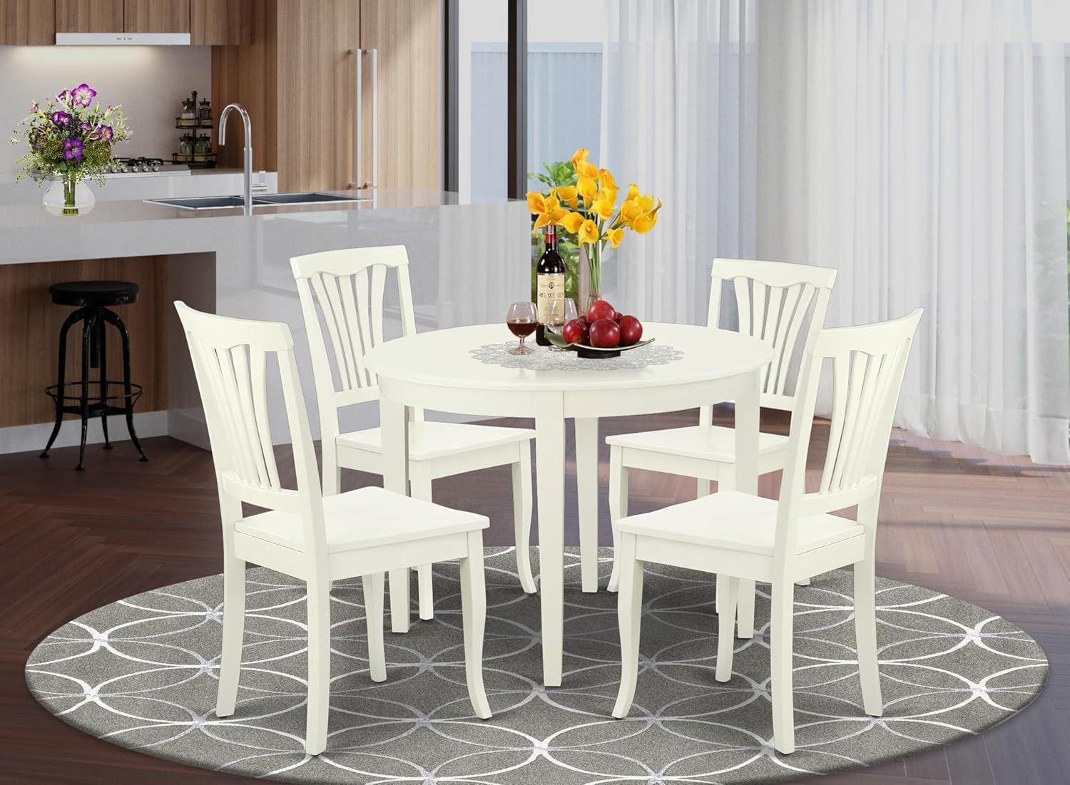 East West Furniture Boston 5-piece Dining Set with Slatted Chairs in Linen White