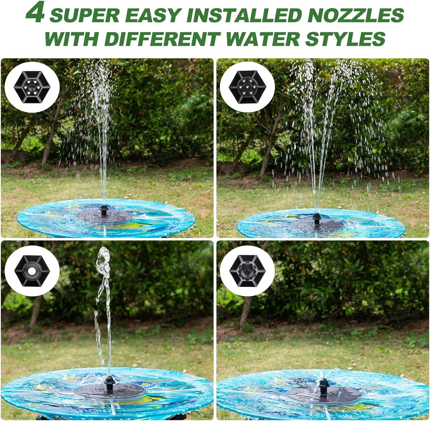 Black Solar Powered Garden Fountain with Adjustable Nozzles