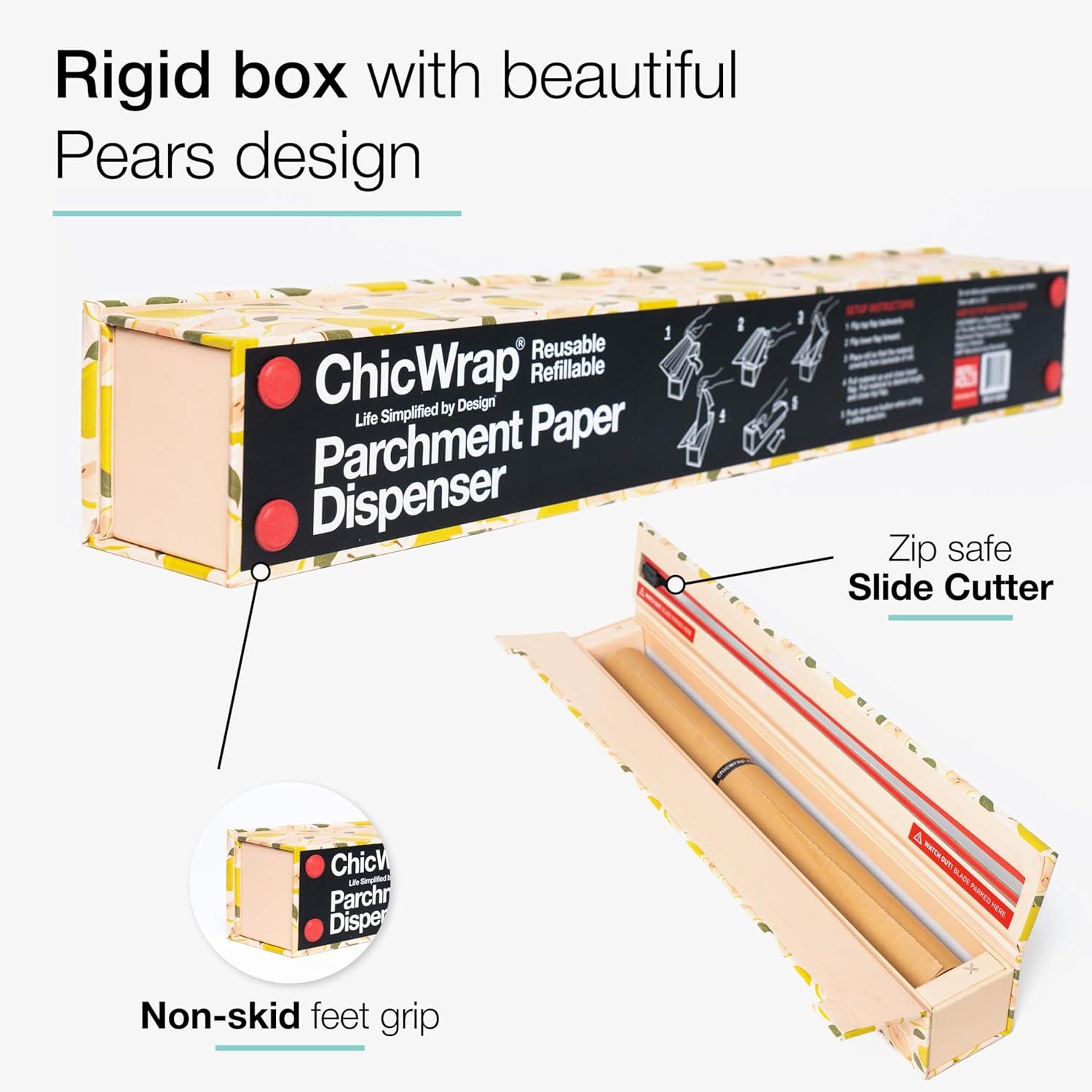 ChicWrap Baker's Tools Parchment Paper Dispenser with 15x 41 Sq. Ft Roll of Culinary Grade Parchment Paper