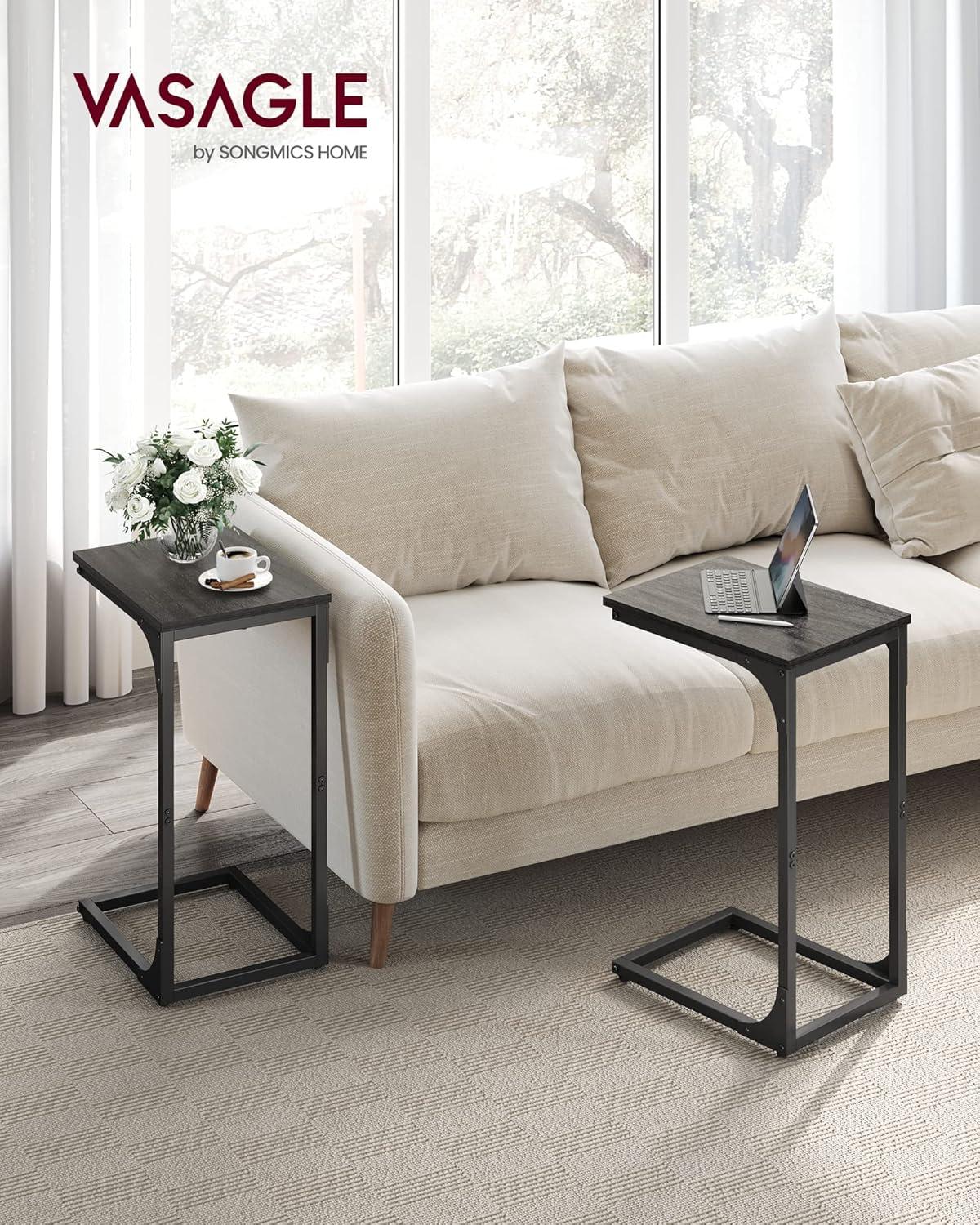 VASAGLE C-Shaped End Table, Small Side Table for Couch, Sofa Table with Metal Frame for Living Room, Bedroom, Bedside, Ebonized Oak and Black