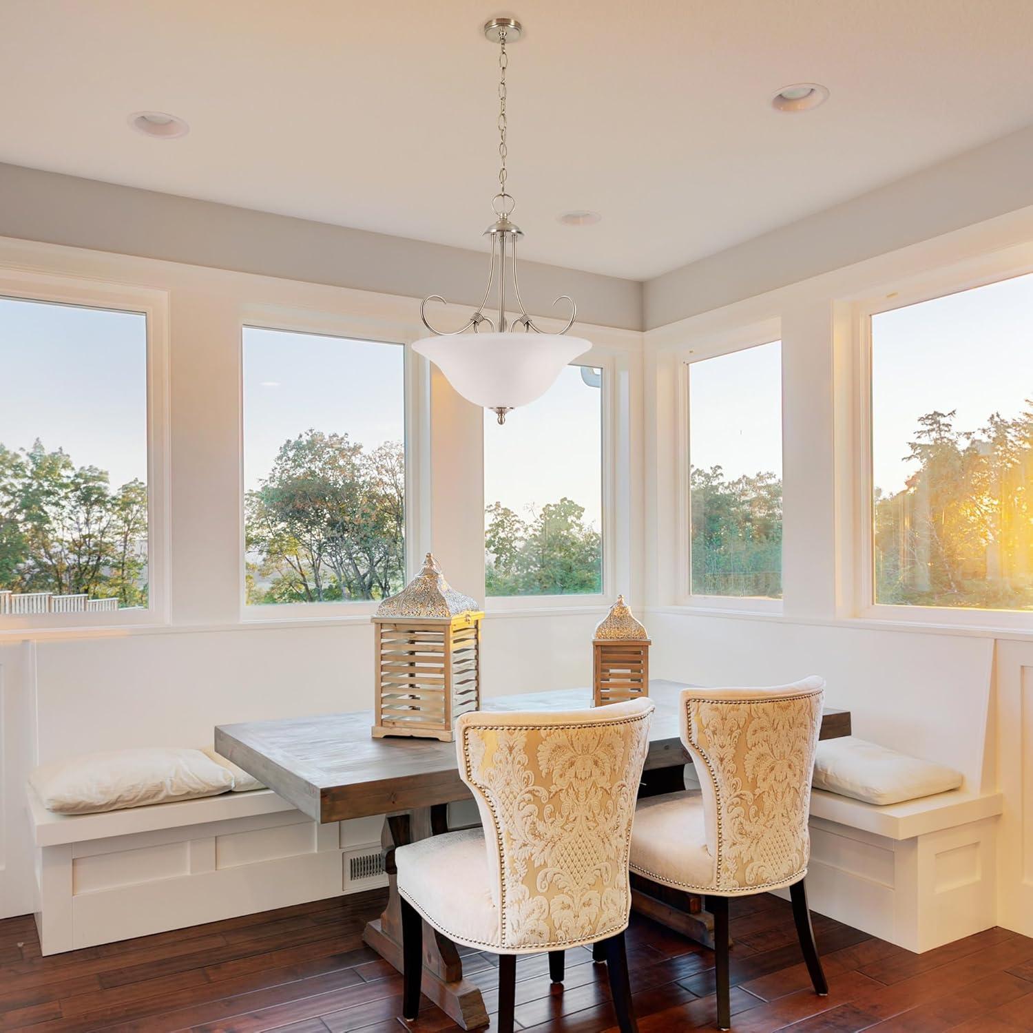 Design House Willowdale Pendant Light Fixture - Traditional Alabaster Glass Bowl Shade for Kitchens, Foyers, Dining Rooms - Adjustable Height Pendant Light Fixture - Satin Nickel, 589747