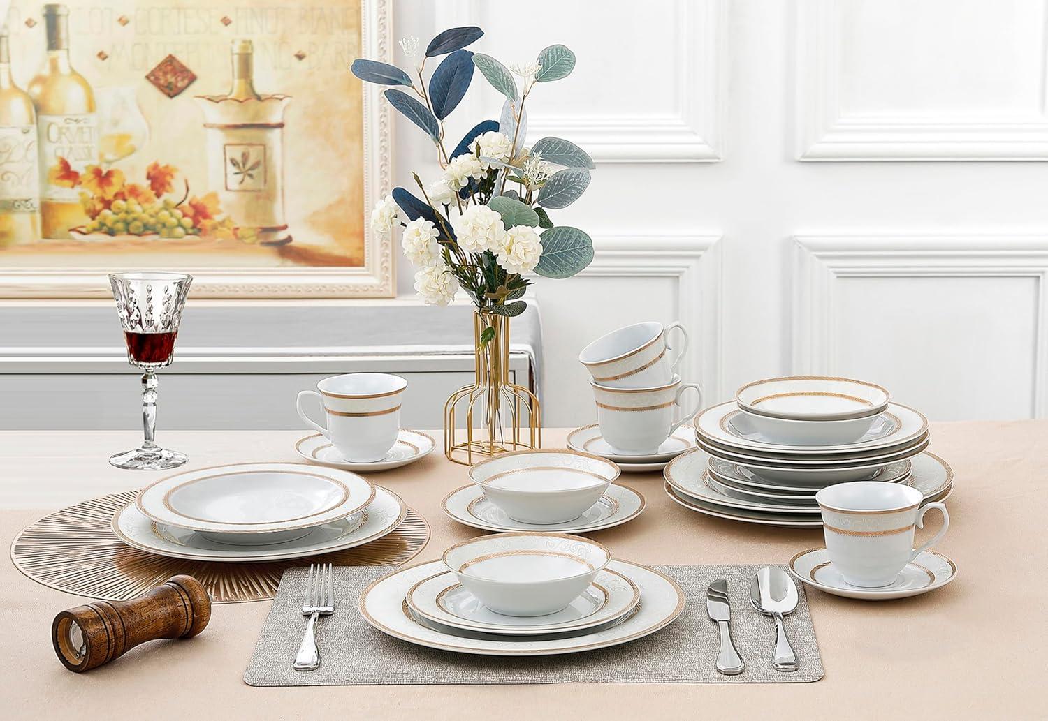 Lorren Home Trends 24 Piece Porcelain China Dinnerware Set - Service for 4