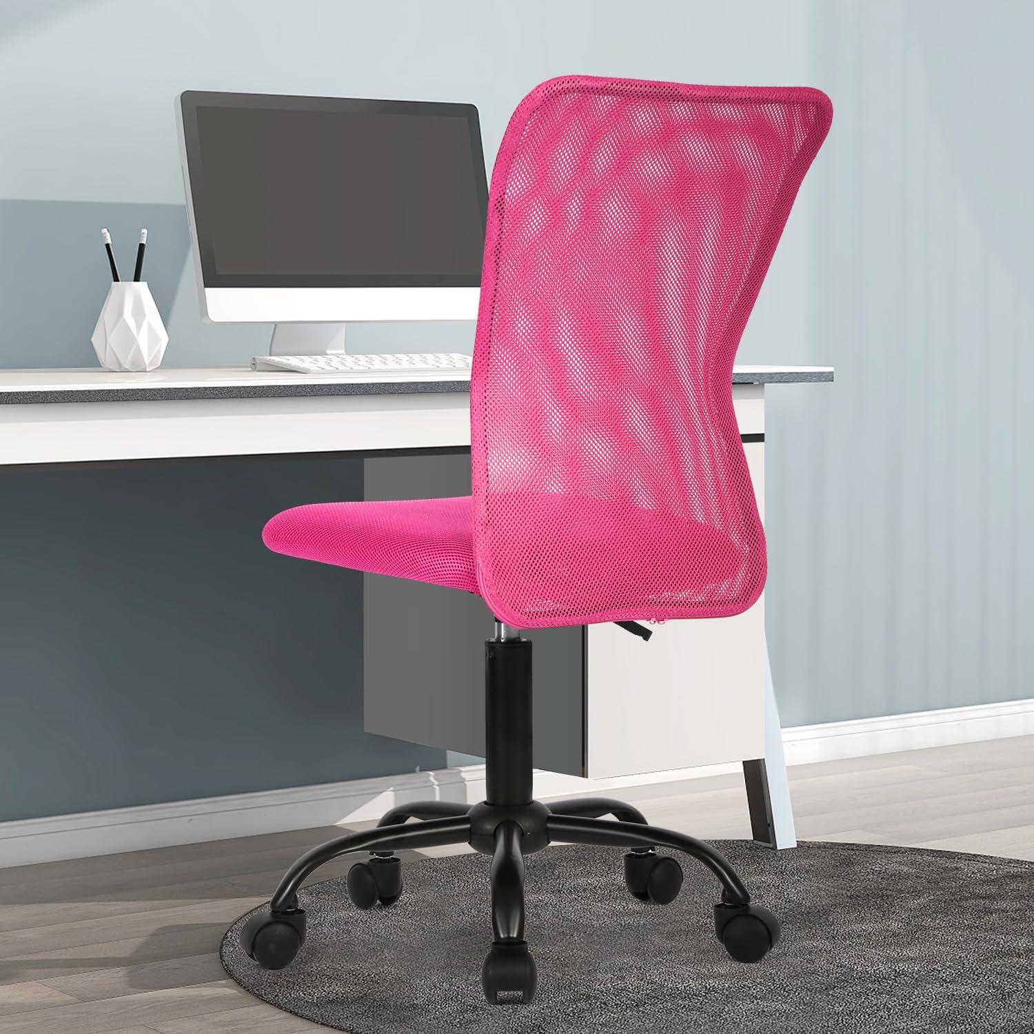 BestMassage Mesh Office Chair Computer Chair with Lumbar Support & Thickly Padded Seat Rolling Swivel Back Support Chair for Home Office, Pink