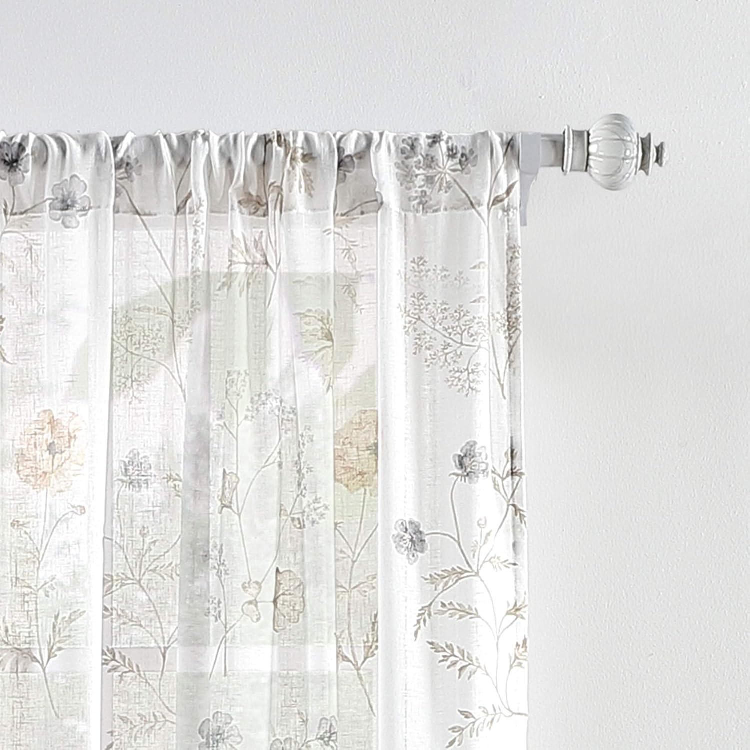 Martha Stewart Marthas Garden Floral Semi-Sheer Rod Pocket Curtain Panel Pair (Set of 2) (Set of 2)