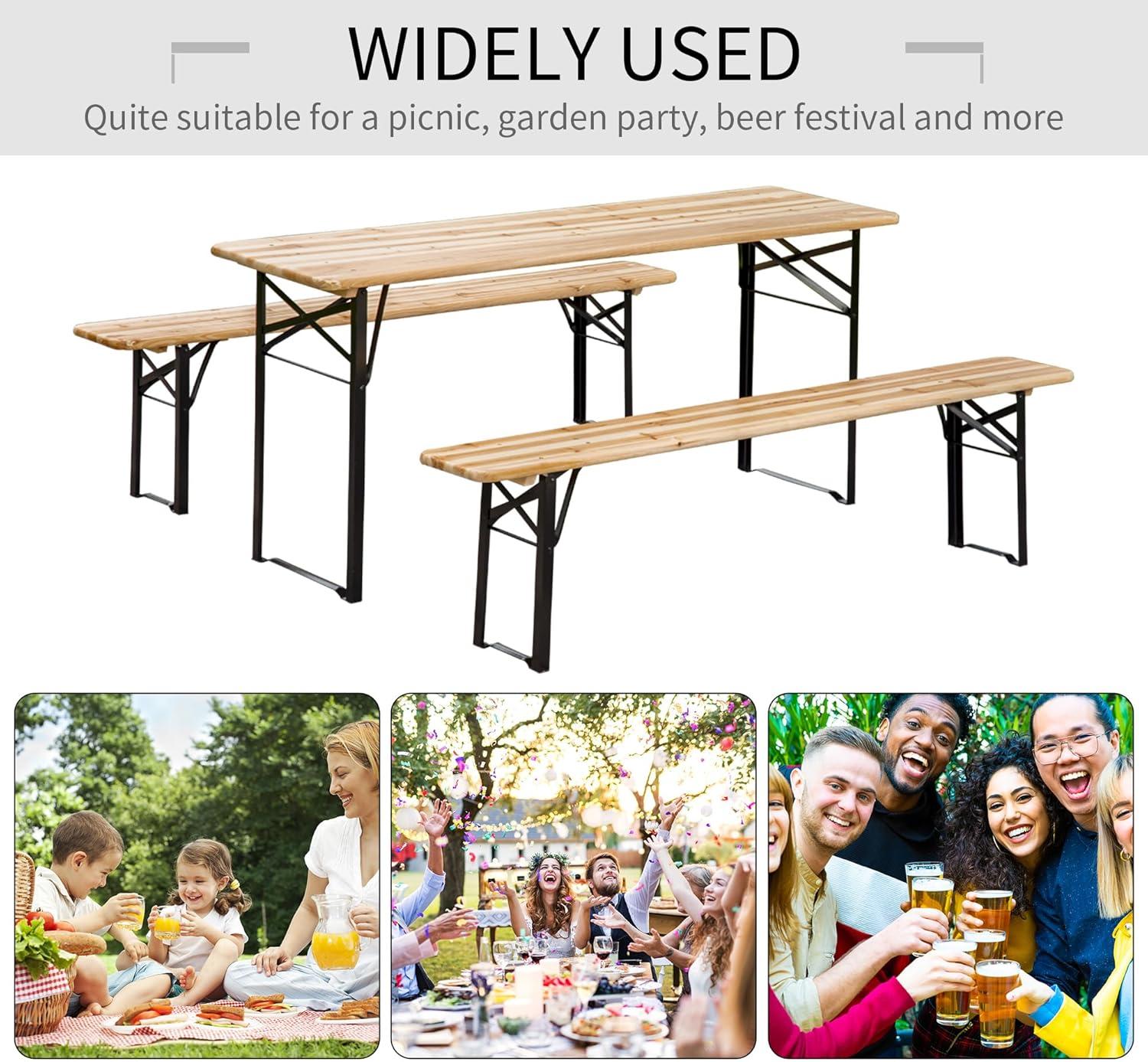 Outsunny 6' Portable Picnic Table and Bench Set, Outdoor Wooden Folding Camping Dining Table Set for Patio Garden Outdoor Activities