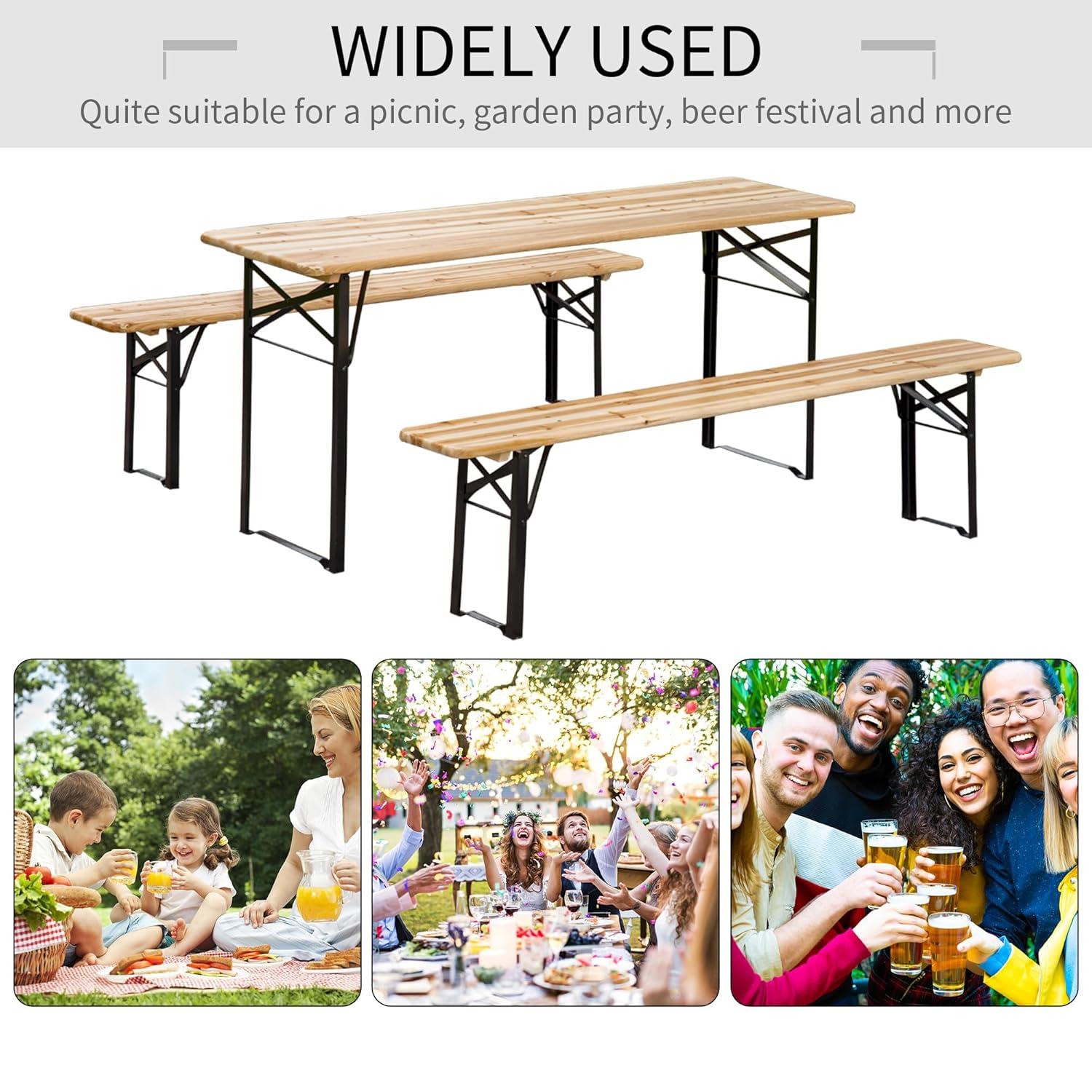 Outsunny 6' Portable Picnic Table and Bench Set, Outdoor Wooden Folding Camping Dining Table Set for Patio Garden Outdoor Activities