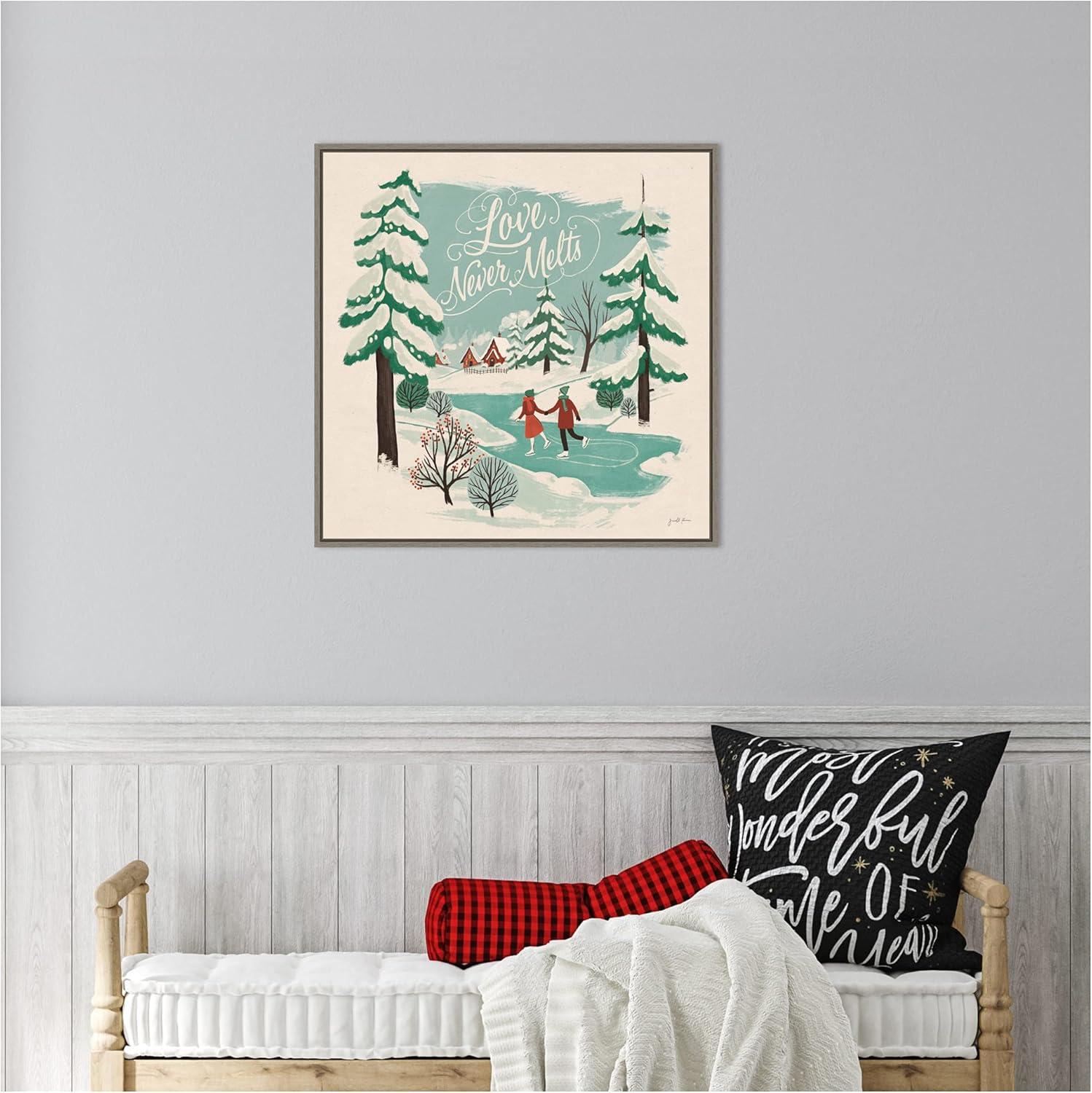 22" x 22" Winter Bliss V Ice Skating Framed Wall Canvas - Amanti Art