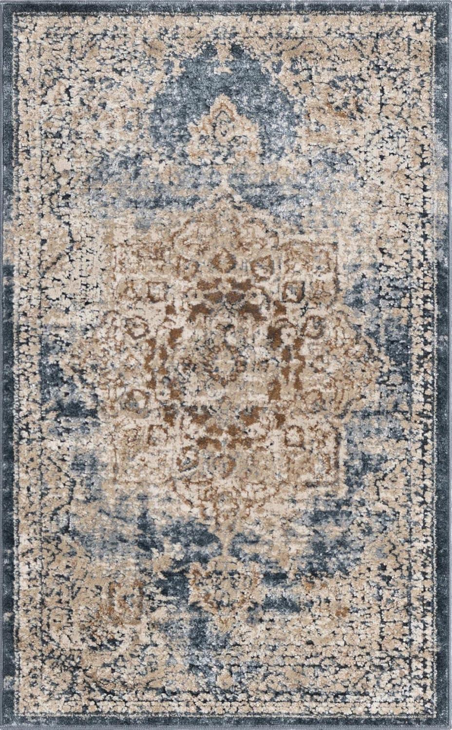 Eliza Blue and Khaki Stain-Resistant Synthetic 8' x 10' Rug