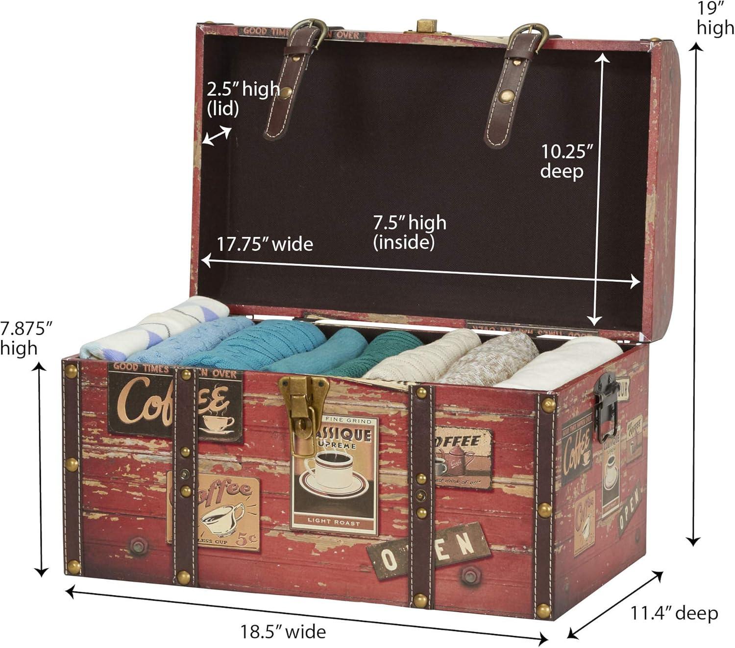 Medium Coffee Shop Decorative Storage Trunk with Leather Straps