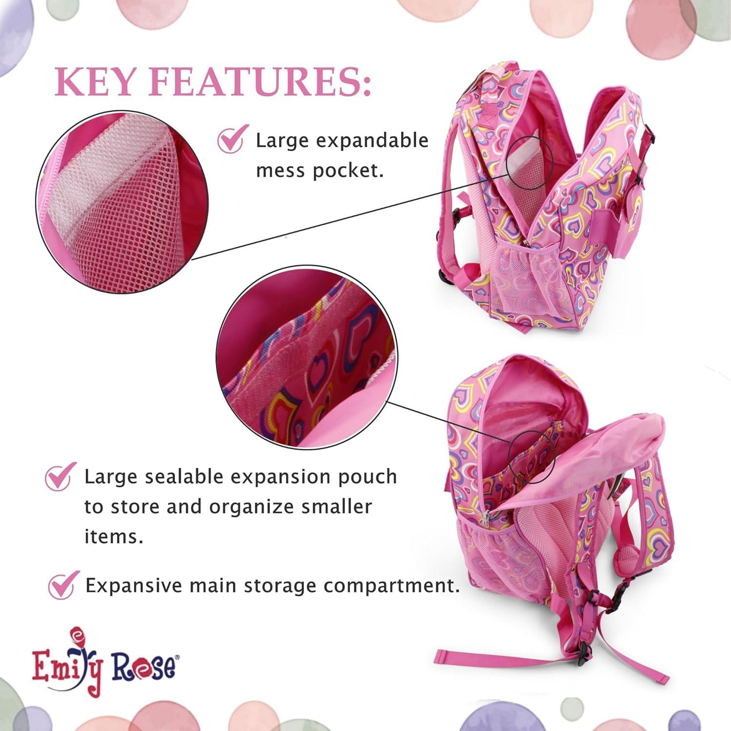 Playful Hearts Pink Polyester Kids Backpack with Doll Carrier