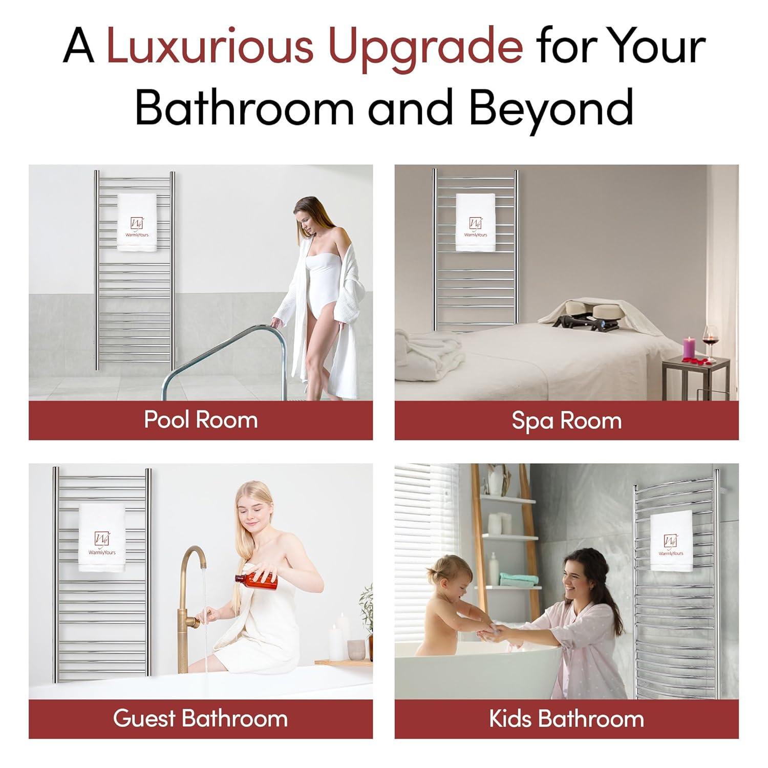 Heated Towel Rack, 20-Bar Wall Mounted Towel Warmer Polished Stainless Steel for Luxury Spa-Like Comfort in Your Bathroom, Electric Hardwired 190 W (WarmlyYours Bellagio)