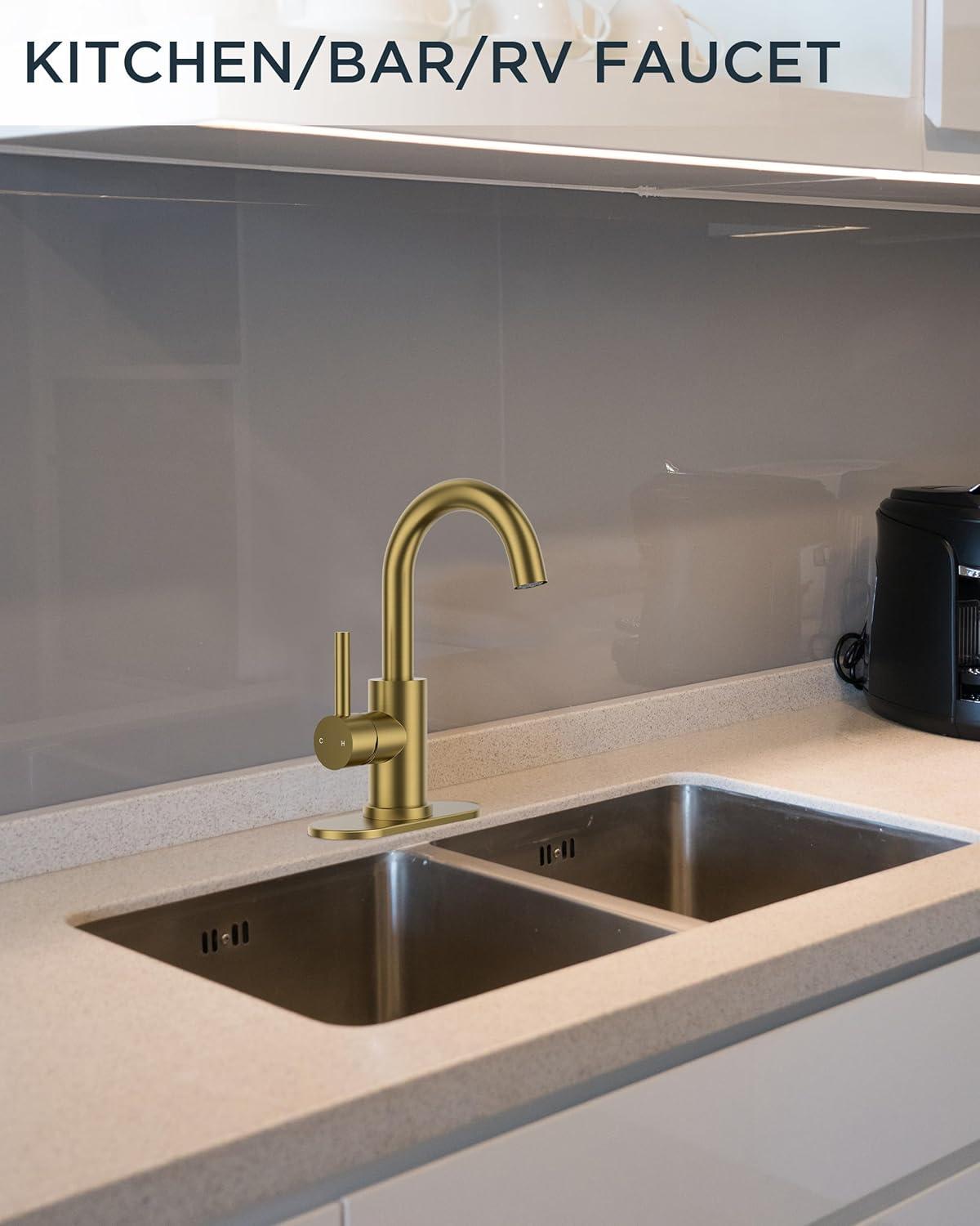 Single Handle Stainless Steel Bar Faucet With Supply Lines And Deckplate
