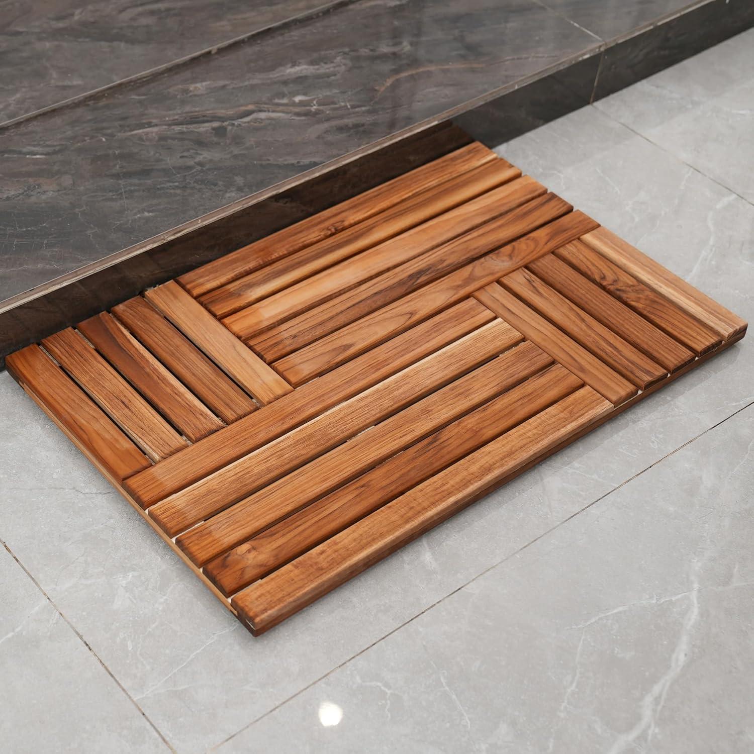 Utoplike Tapete de Baño de Madera de Teca, Tapete de Ducha de Madera Grande de 32 x 20 Pulgadas para Baño, Tapete Resistente para Piso de Madera Antideslizante para Ducha Interior, Spa de Lujo para el Hogar O Al Aire Libre