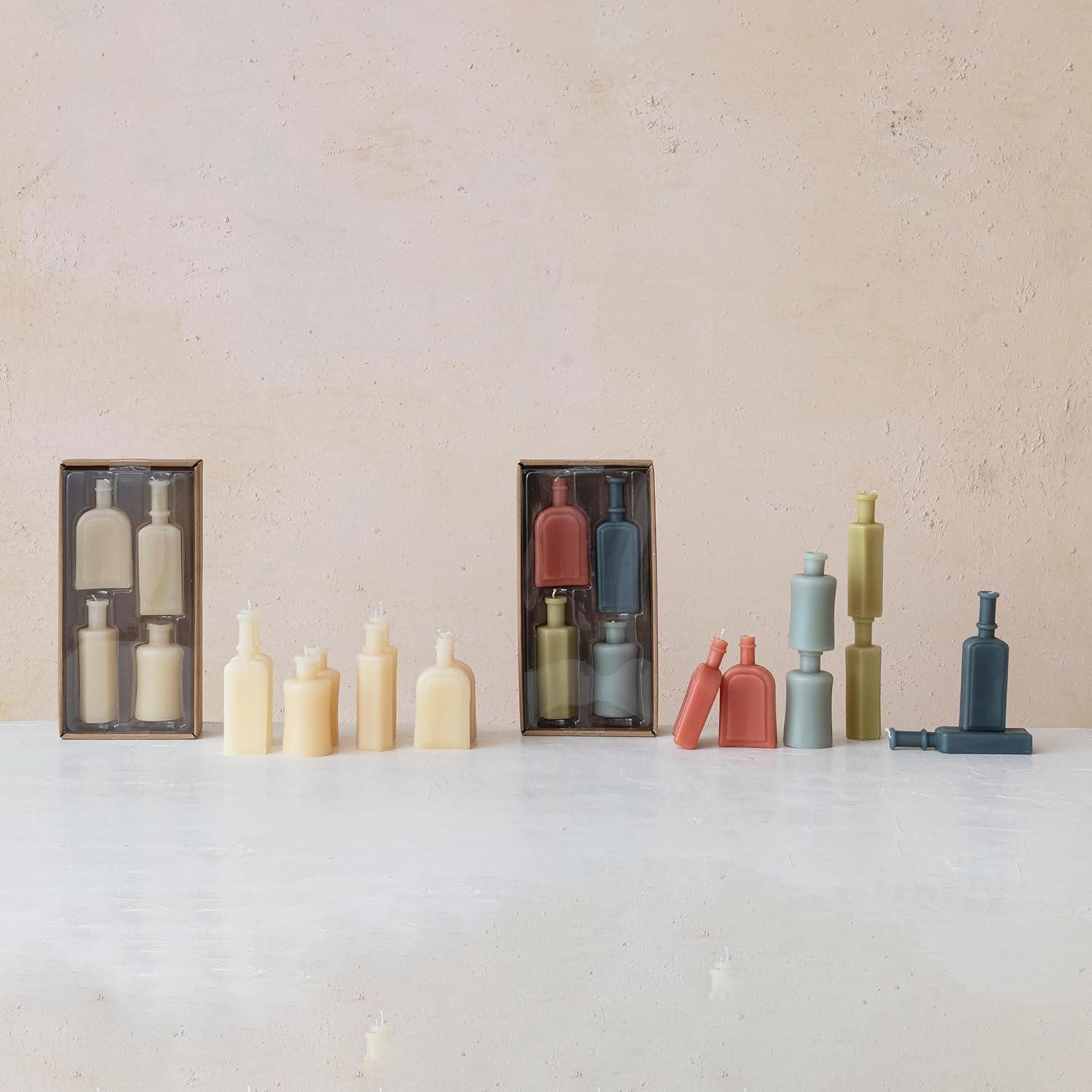Creative Co-Op Unscented Bottle Shaped Candles, Multicolor, Set of 4