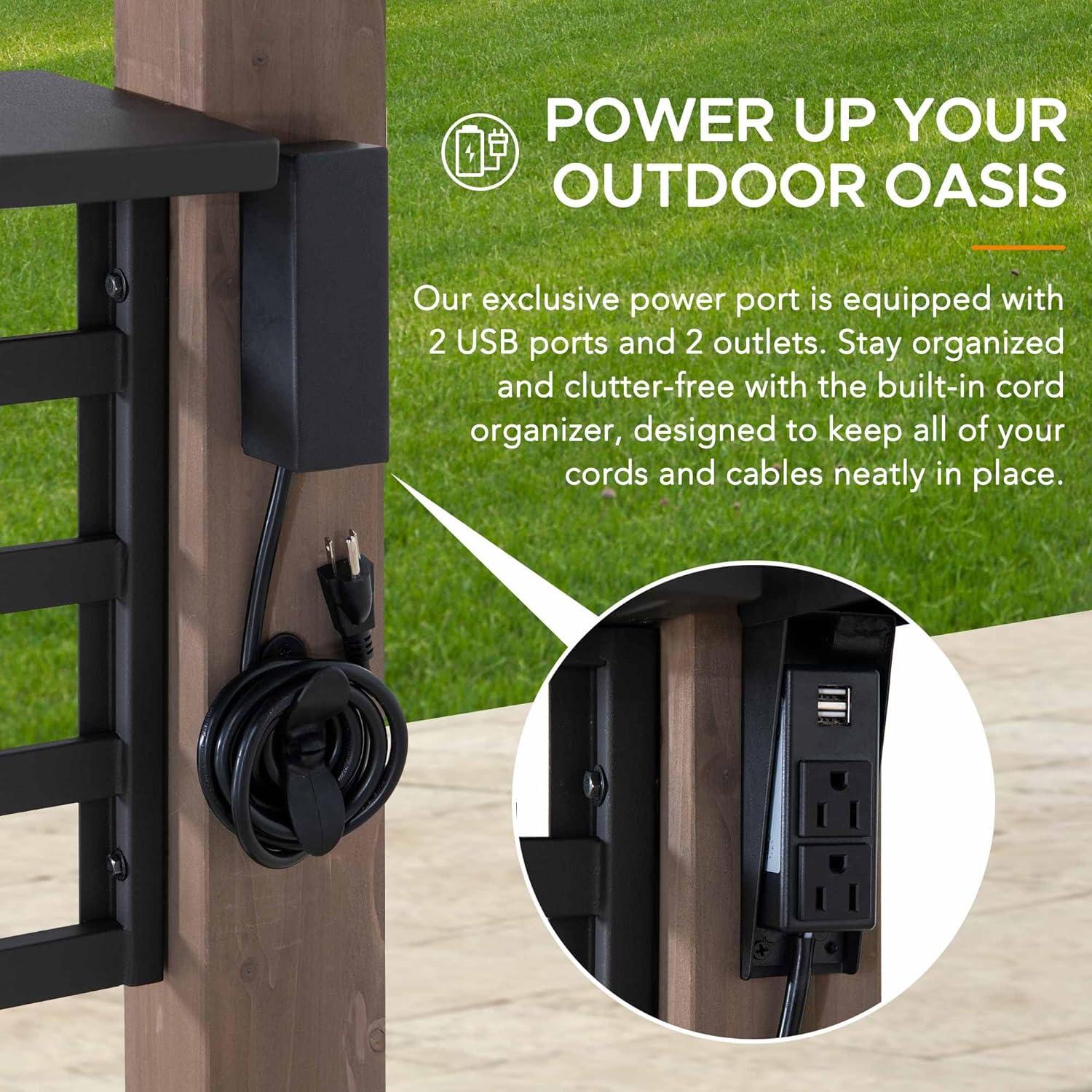 Sunjoy Sunjoy Wooden Grill Gazebo with AC Power Port, 8 x 12 ft. Steel Hardtop Outdoor Gazebo for Year-Round Grilling, Cedar Framed Gazebo with Built-in Electrical Outlets and Decorative Fence