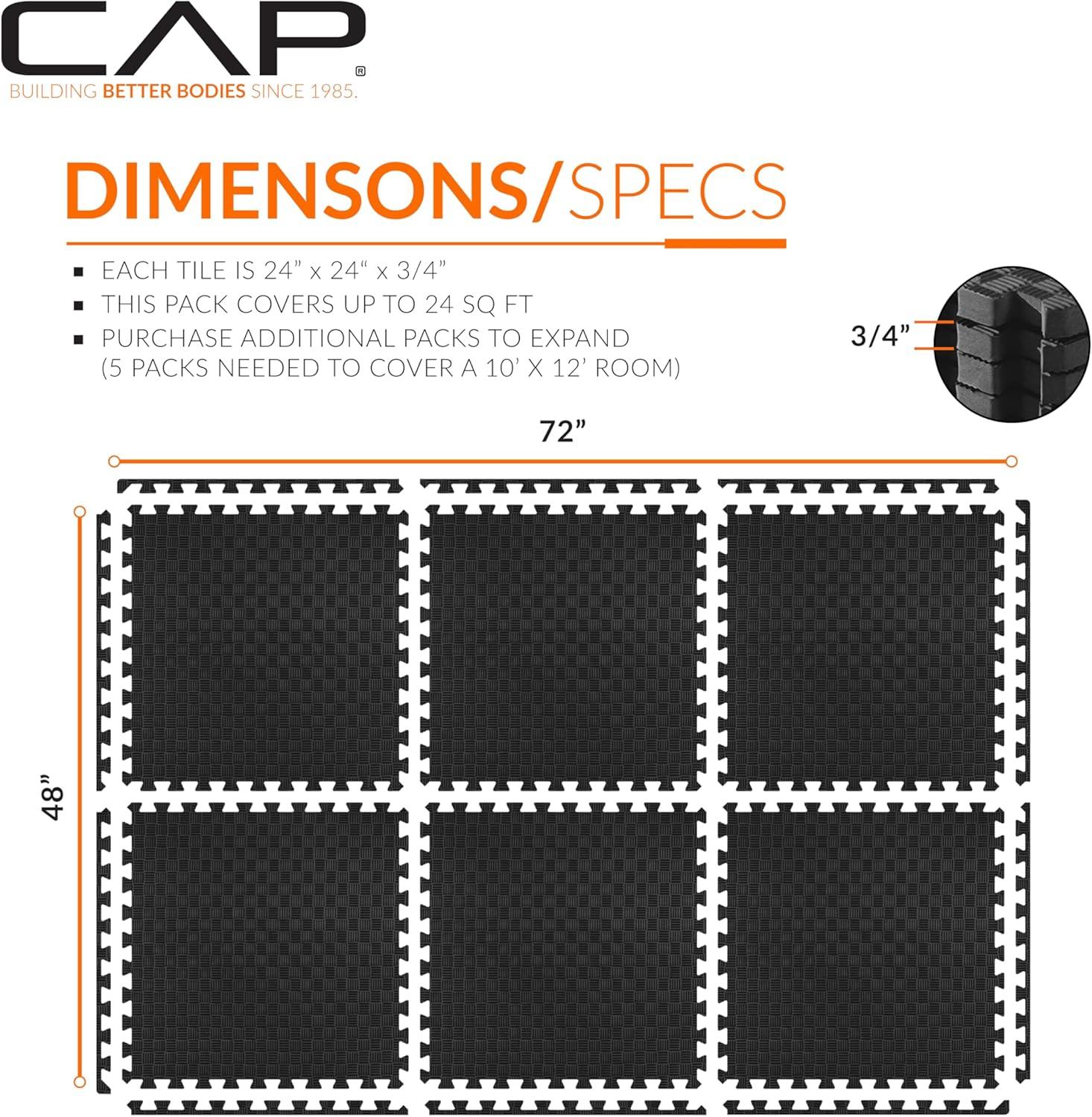 CAP CAP Interlocking Exercise Foam Mats, 24 SQ.FT Diamond, TATAMI, T-Pattern 3/4-Inch Thickness Tiles