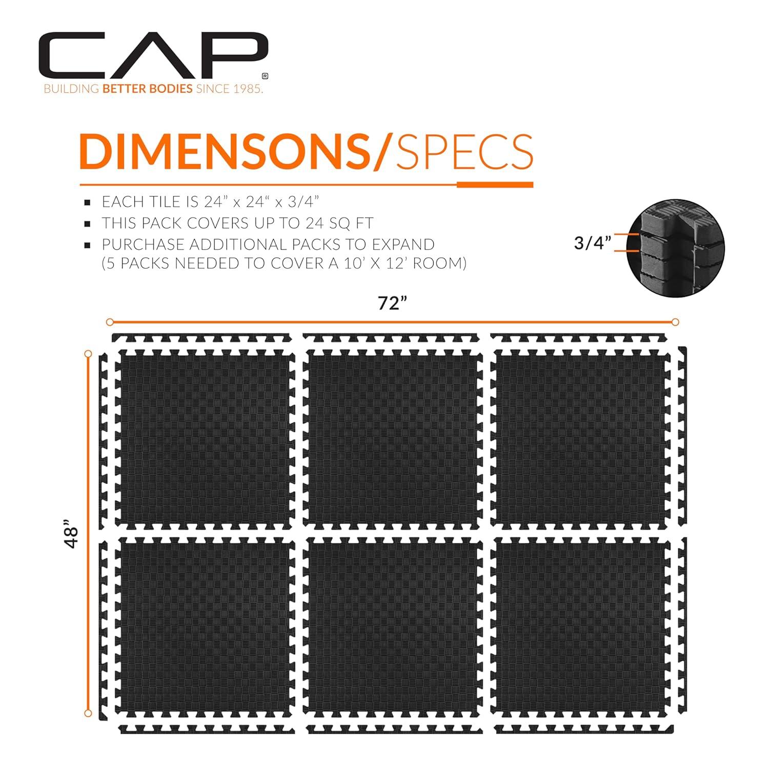 CAP CAP Interlocking Exercise Foam Mats, 24 SQ.FT Diamond, TATAMI, T-Pattern 3/4-Inch Thickness Tiles