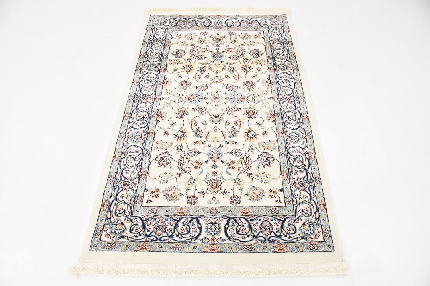 Ivory Floral Synthetic Rectangular Indoor Rug