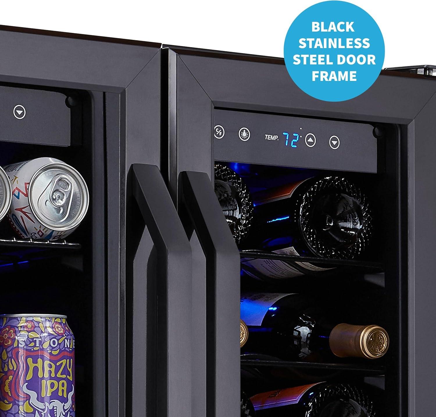 Newair 24" Wine and Beverage Refrigerator and Cooler, 18 Bottle and 60 Can Capacity, Built-in Dual Zone Fridge in Black Stainless Steel