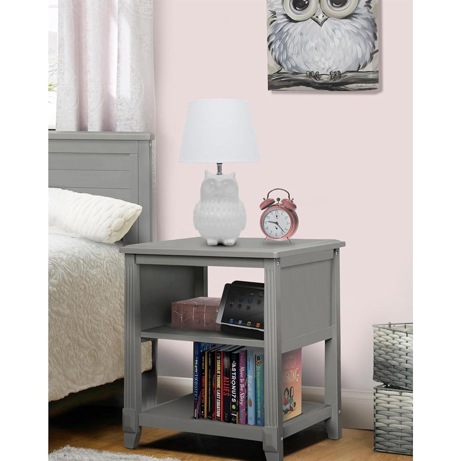 Berkley Solid Wood Gray Nightstand with Open Shelf for Nursery