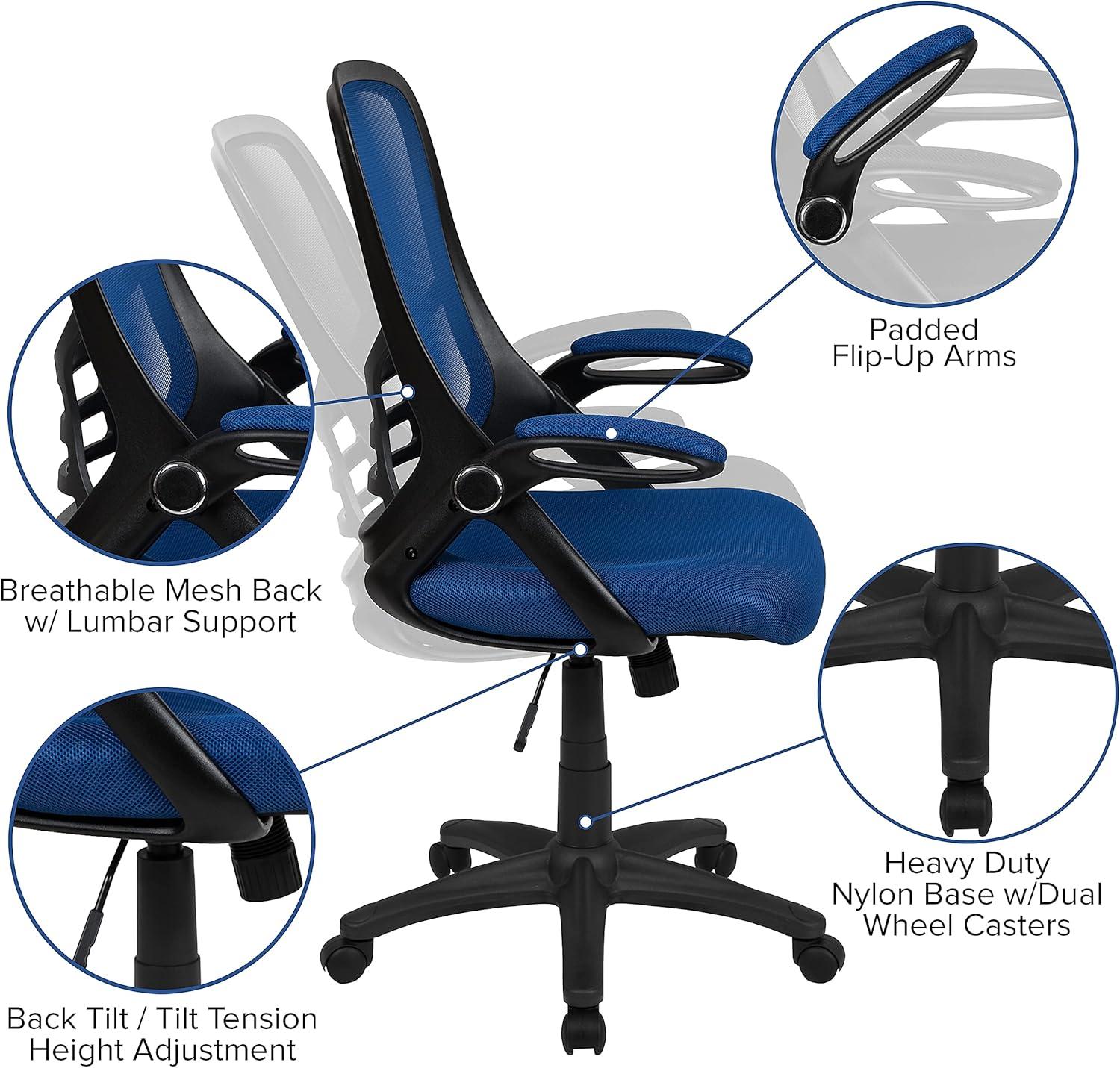 Porter Ergonomic Mesh High-Back Swivel Office Chair with Flip-Up Armrests, Blue