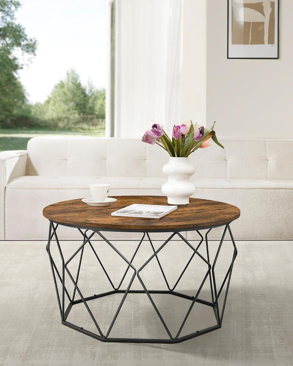 Rustic Brown and Black Round Lift-Top Coffee Table