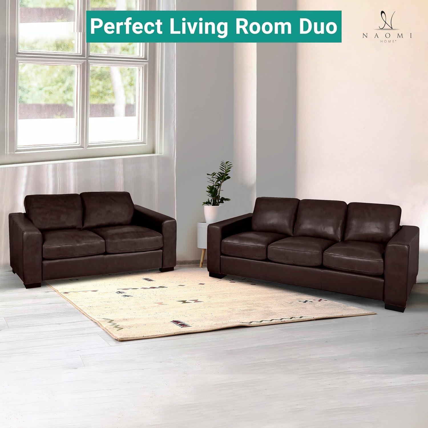 Freya Espresso Genuine Leather Sofa with Solid Wood Frame