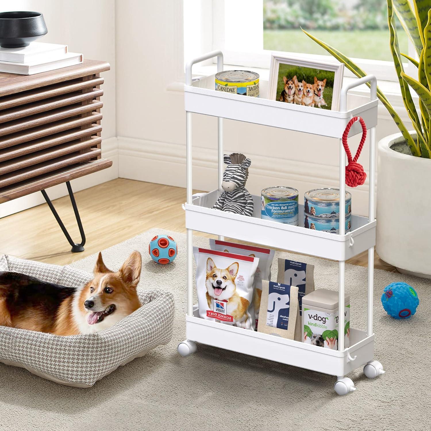 White 3-Tier Slim Storage Utility Cart with Locking Wheels