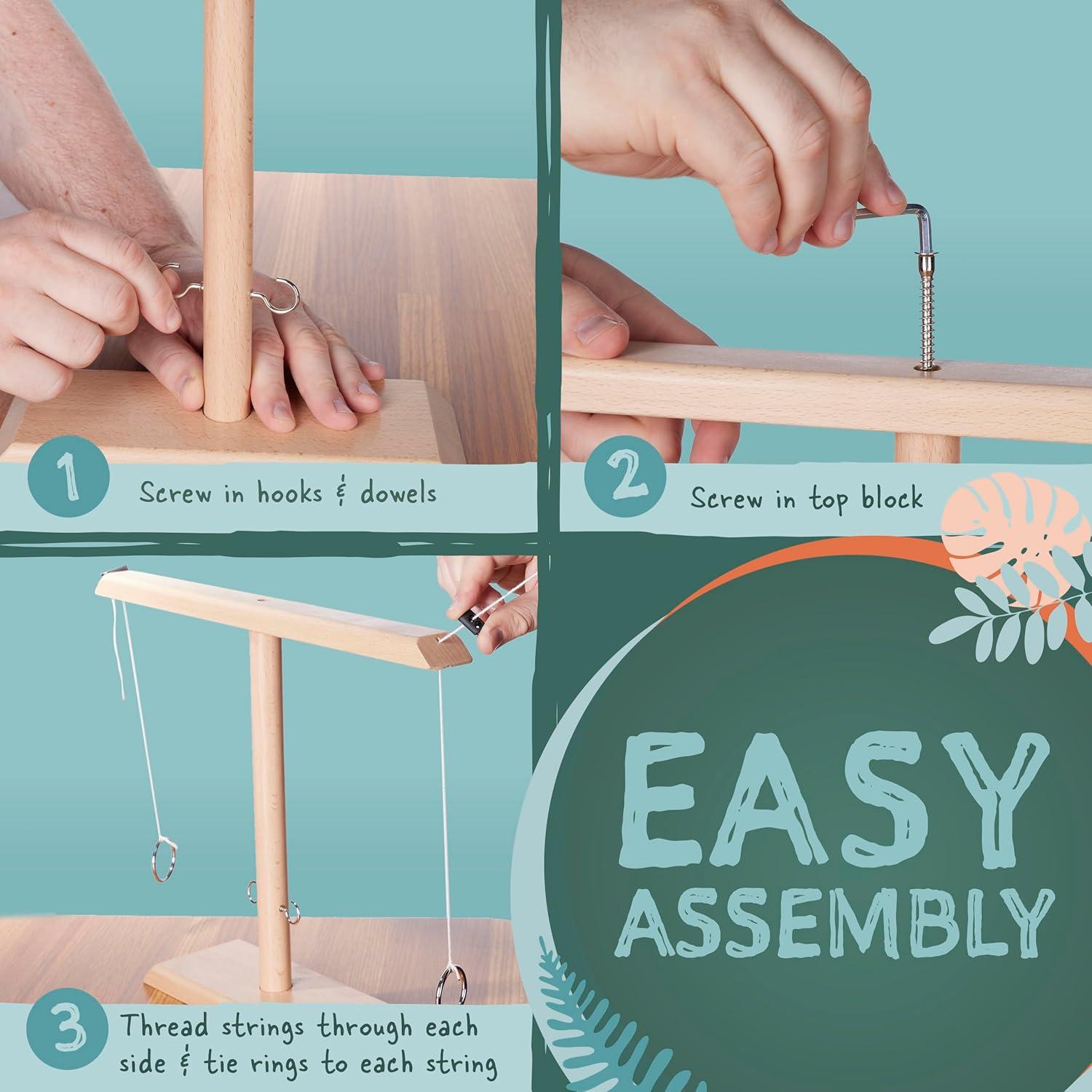 Wooden Ring Toss and Hook Game for Adults, Hooks Ring Tossing Game - Complete Set Hook and Ring Game with Wood Scorekeeper, Easy Set Up 2 Player Toss Ring and Hook Game - Kids Tabletop Ring Toss