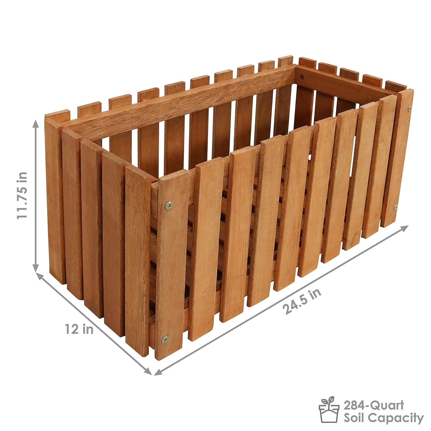Sunnydaze Outdoor Rectangle Meranti Wood Picket Style Planter Box for Flowers, Herbs, Vegetables and Plants - 24" W - Brown