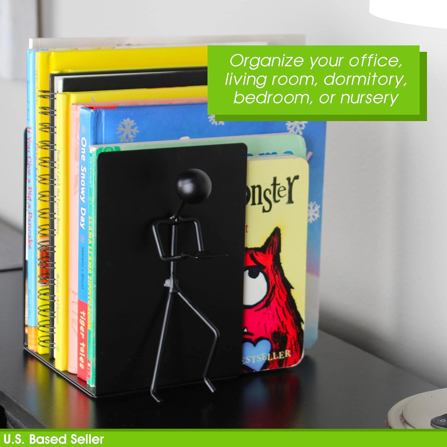 7Penn Black Stick Figure Metal Bookends - 2pc Decorative Book Ends for Shelves